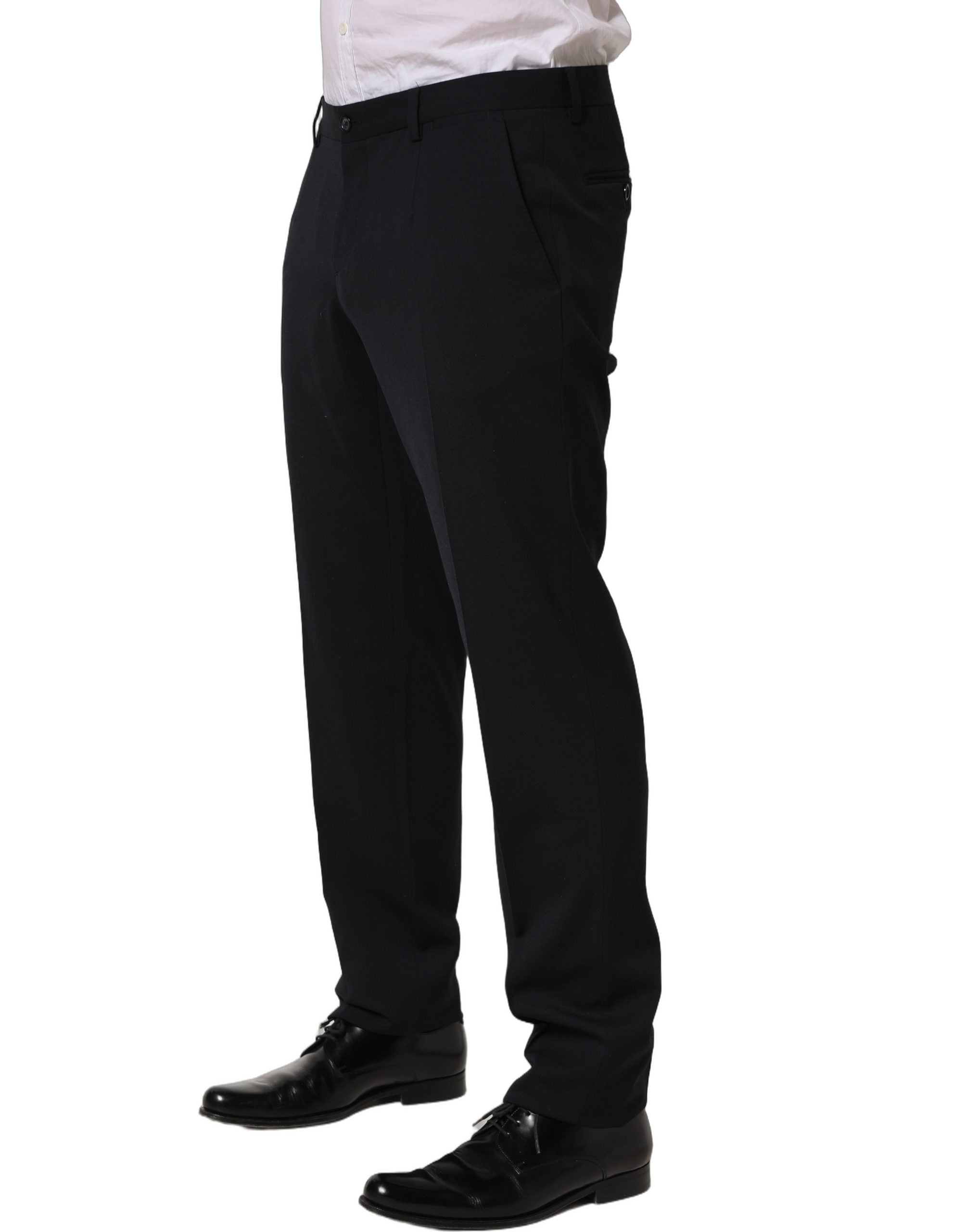 Dolce & Gabbana Black Wool Tapered Leg Dress Trouser Pants