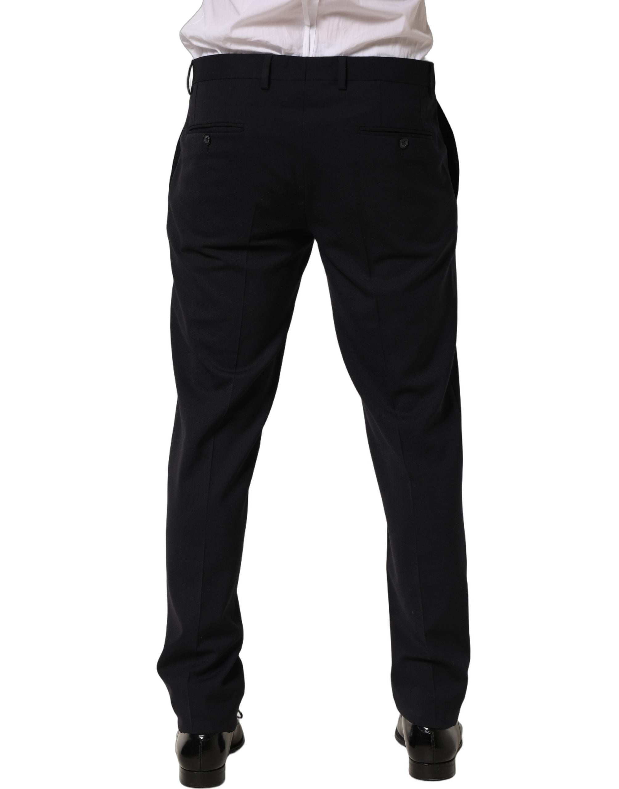 Dolce & Gabbana Black Wool Tapered Leg Dress Trouser Pants