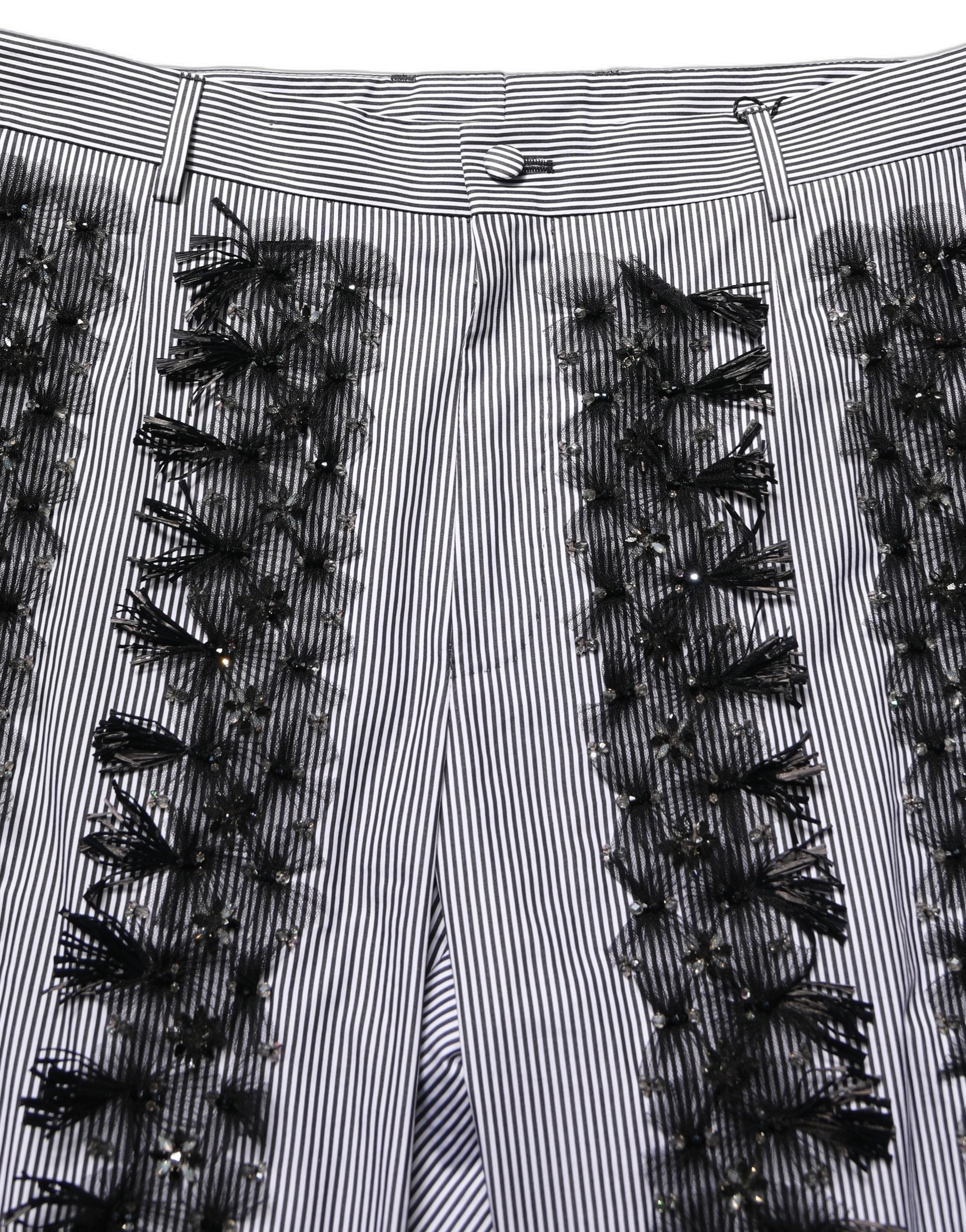 Dolce & Gabbana BlackGray Pinstripe Embellished Trouser Pants