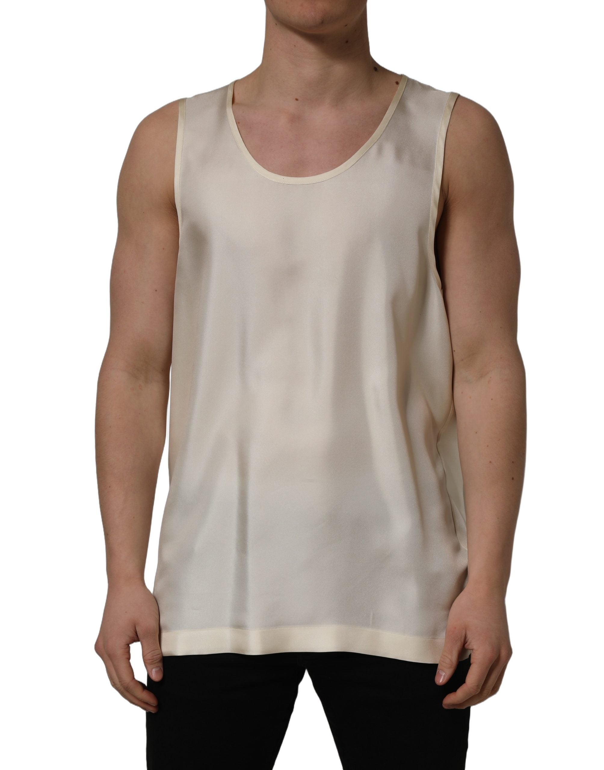 Dolce & Gabbana Off White Silk Sleeveless Tank Top T-shirt
