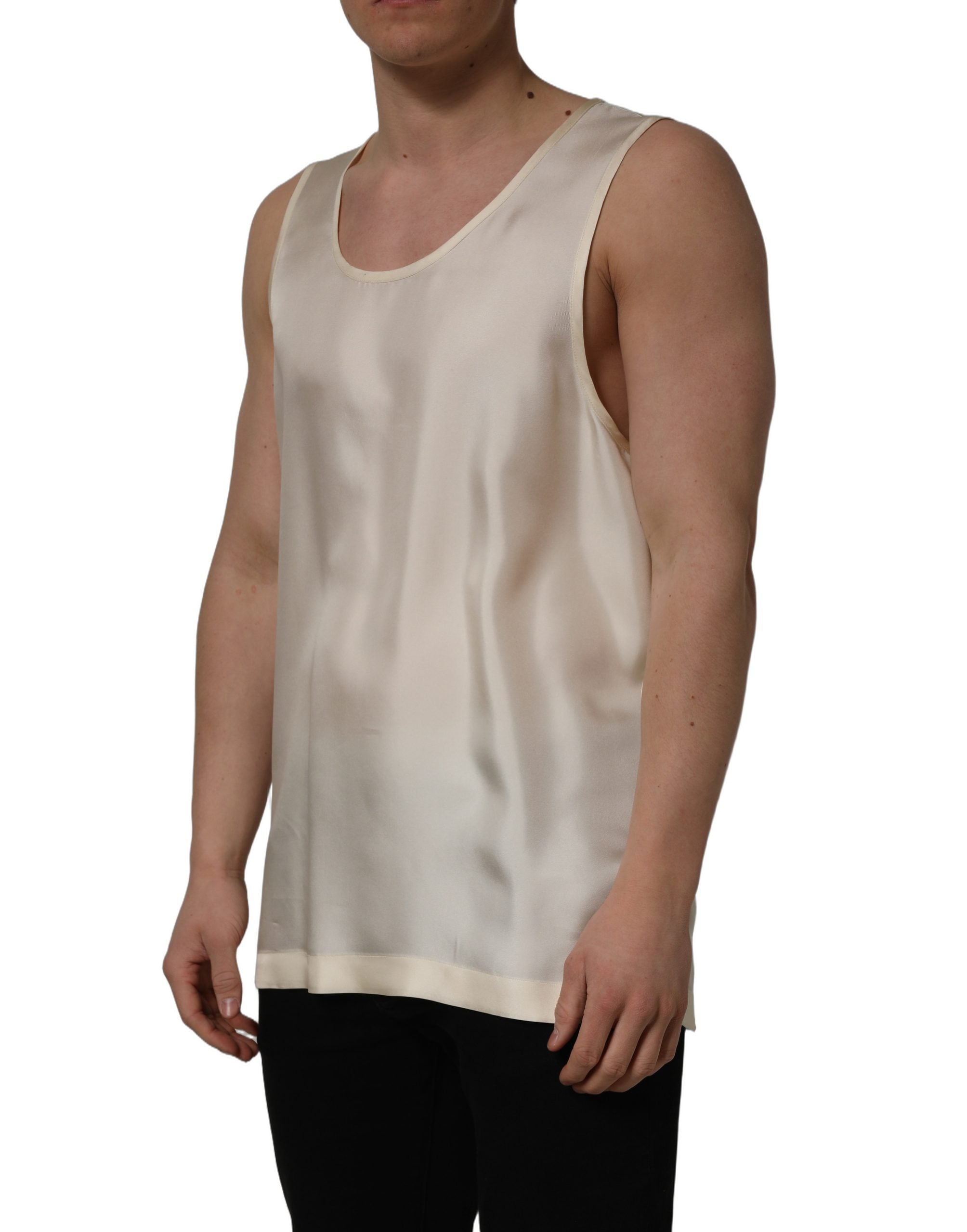 Dolce & Gabbana Off White Silk Sleeveless Tank Top T-shirt