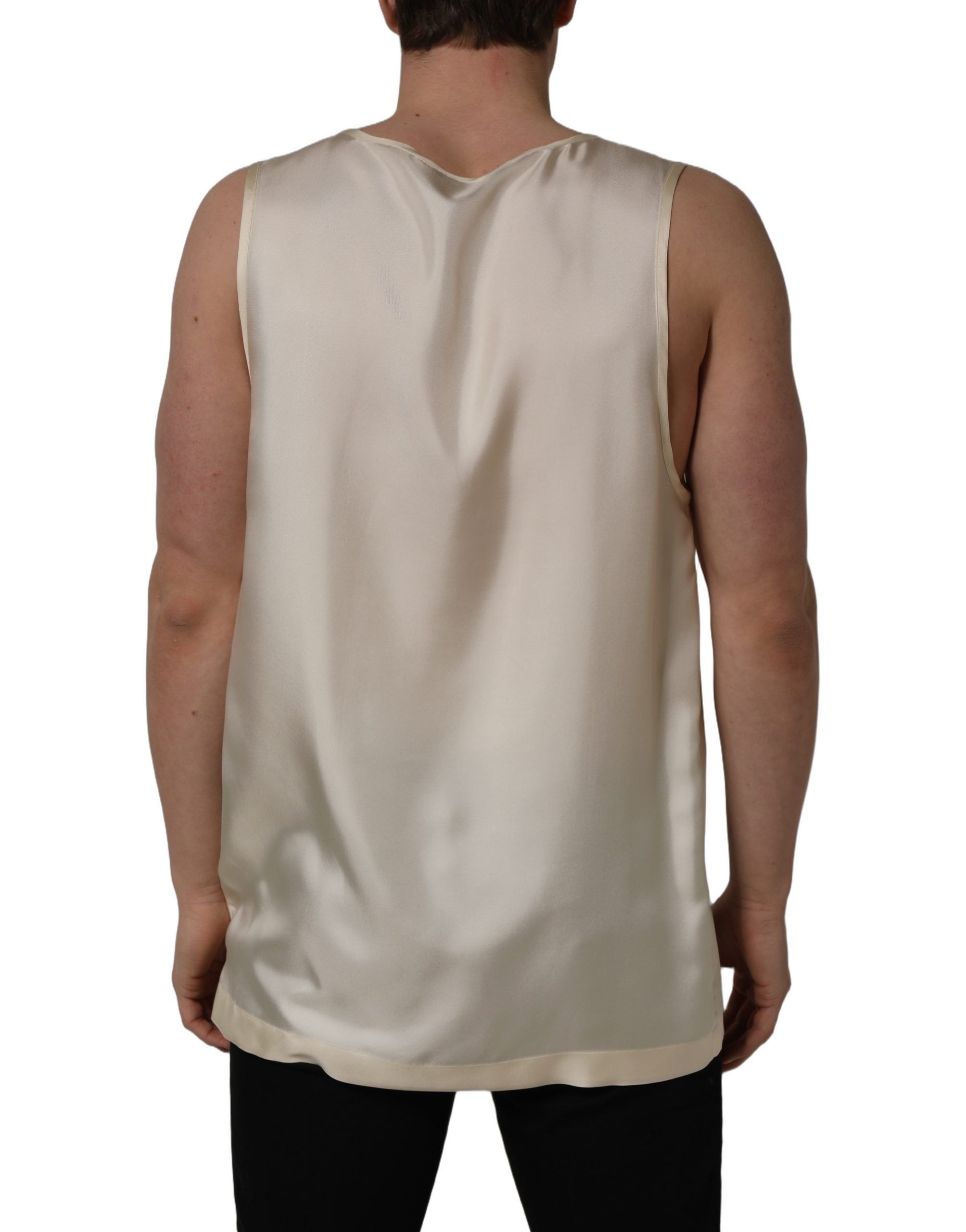 Dolce & Gabbana Off White Silk Sleeveless Tank Top T-shirt