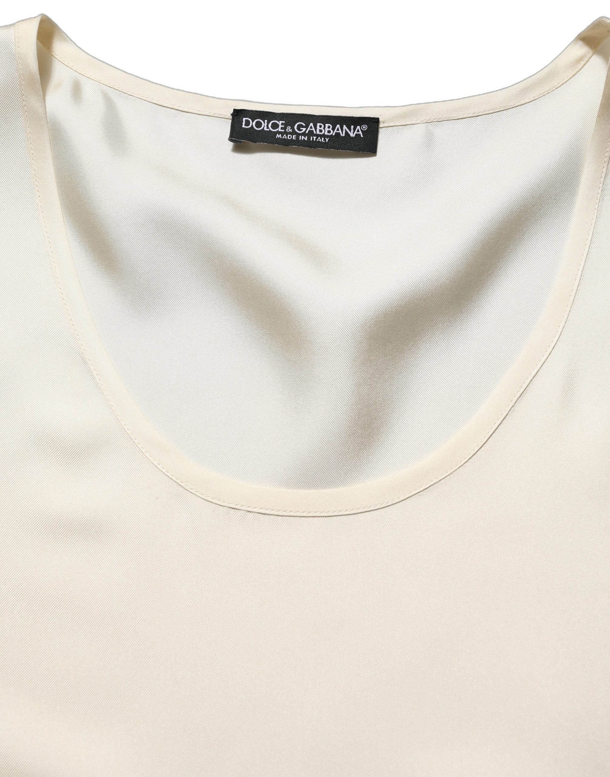 Dolce & Gabbana Off White Silk Sleeveless Tank Top T-shirt
