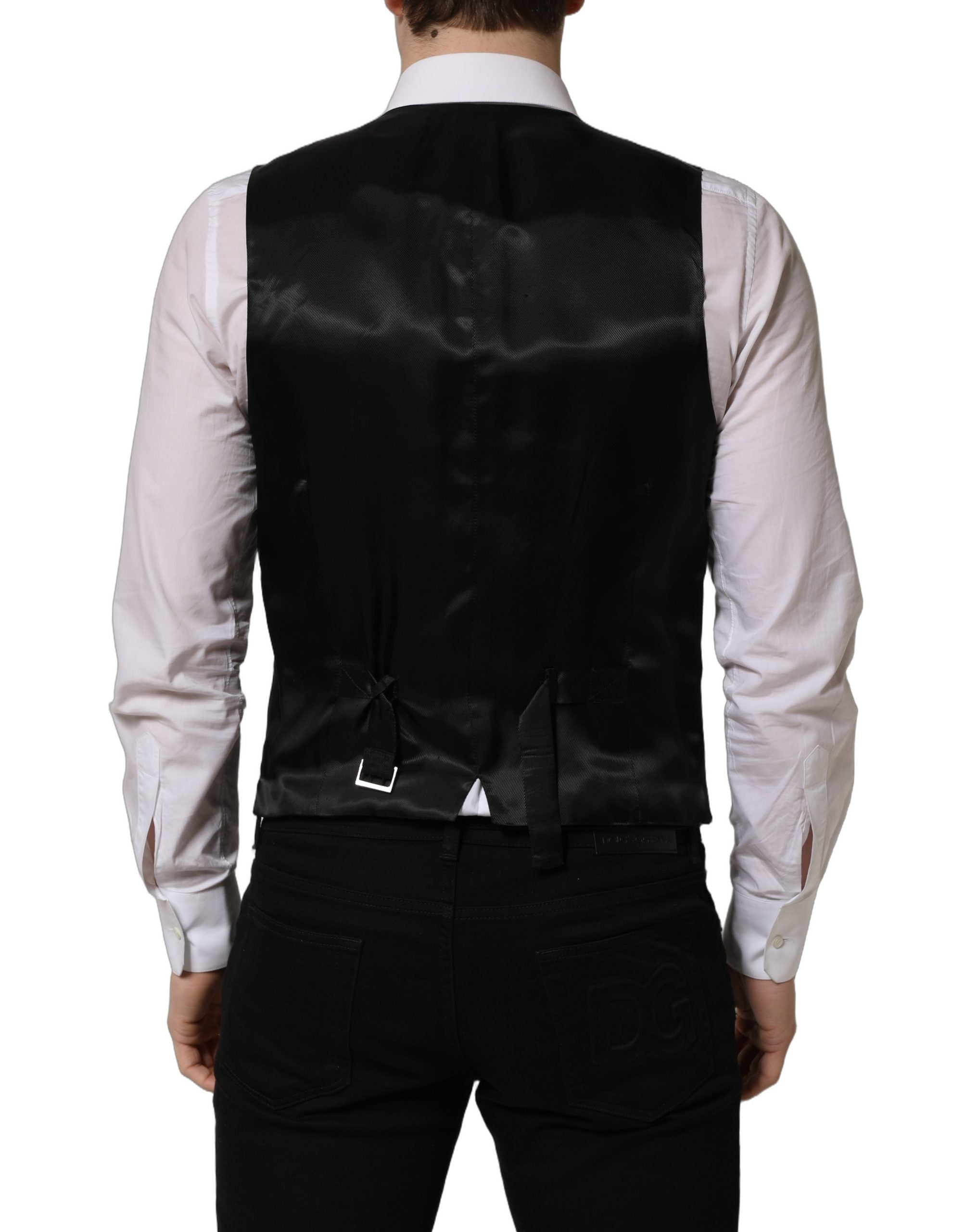 Dolce & Gabbana Black Wool Single Breasted Waistcoat Vest