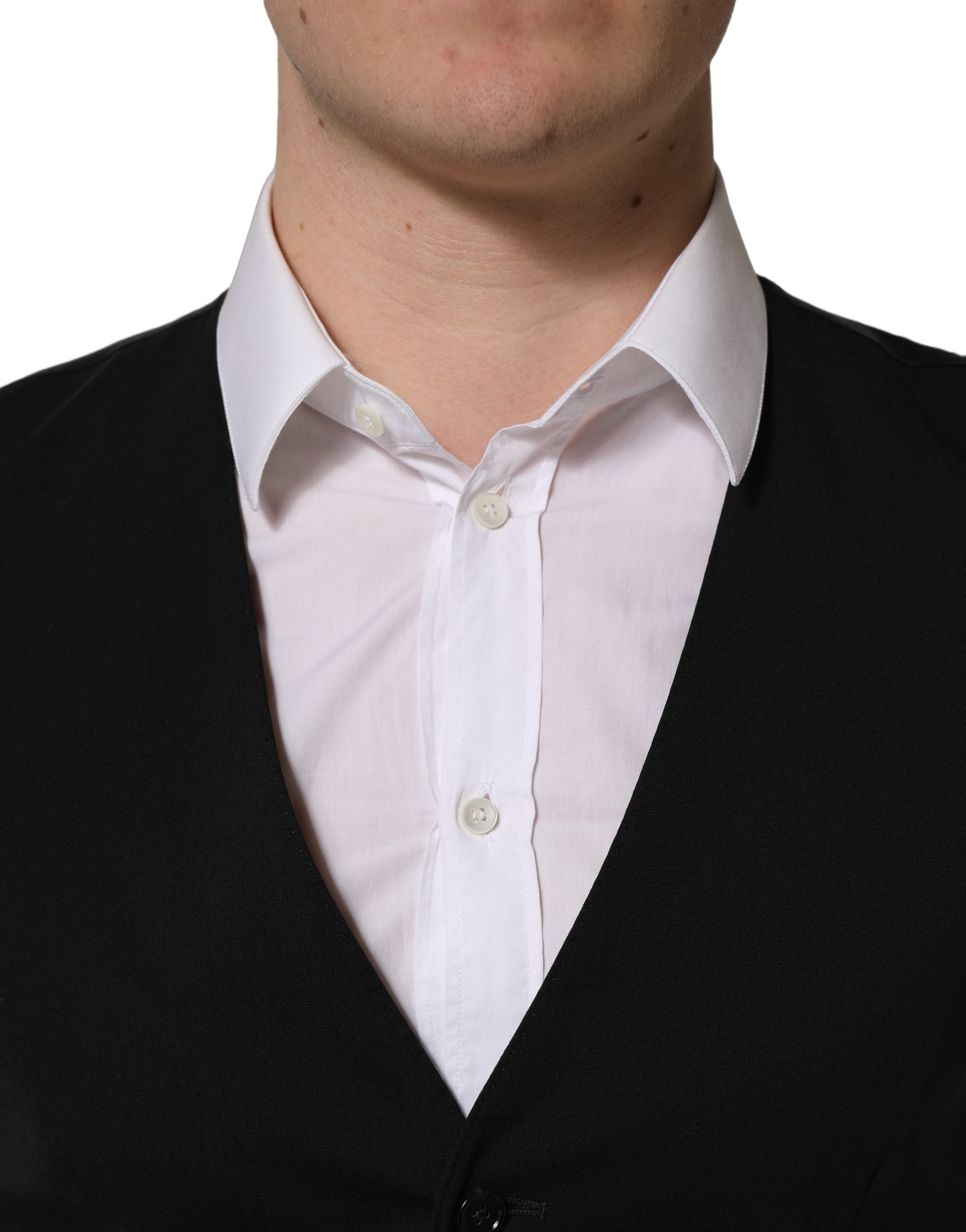 Dolce & Gabbana Black Wool Single Breasted Waistcoat Vest