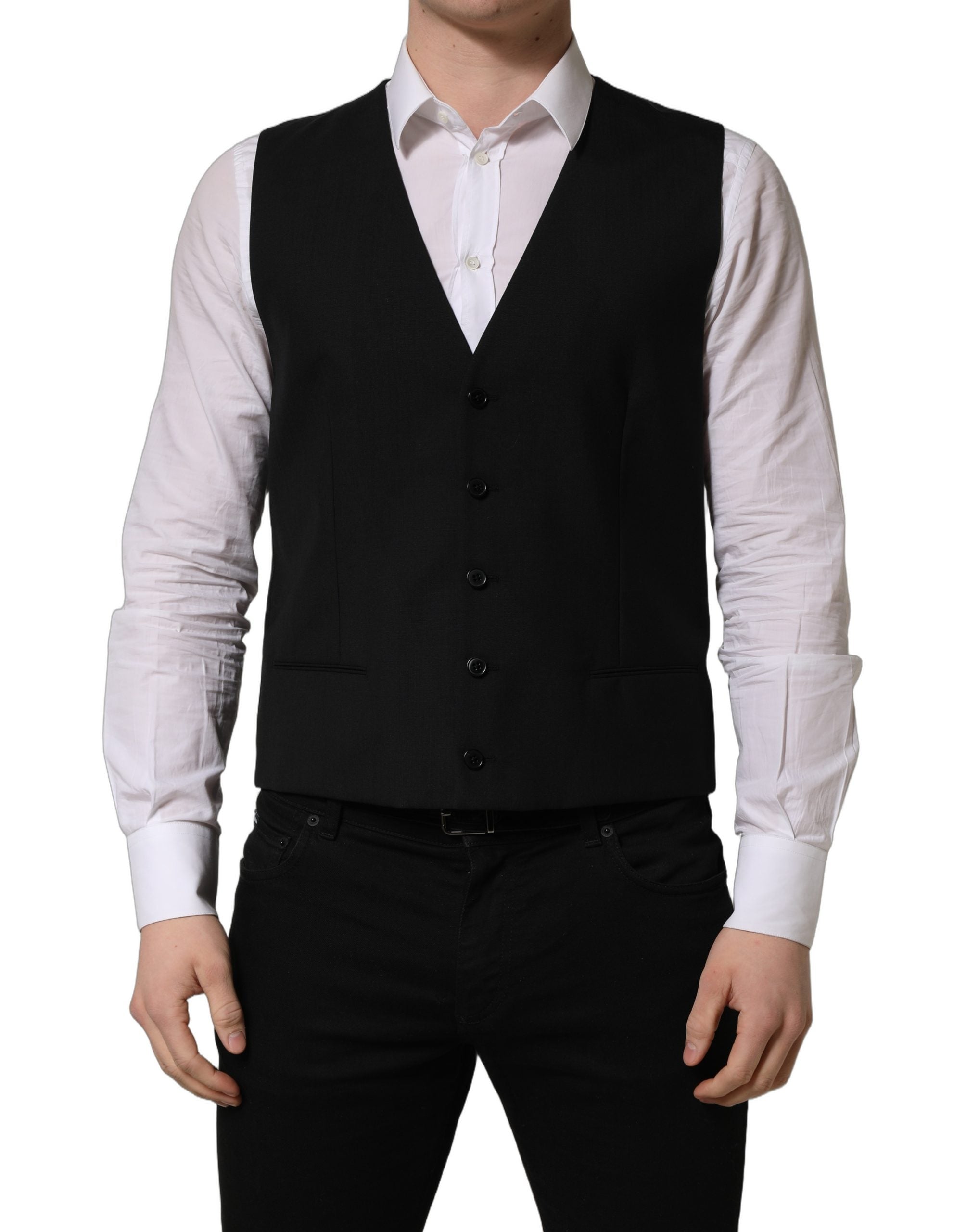 Dolce & Gabbana Black Wool Single Breasted Waistcoat Vest