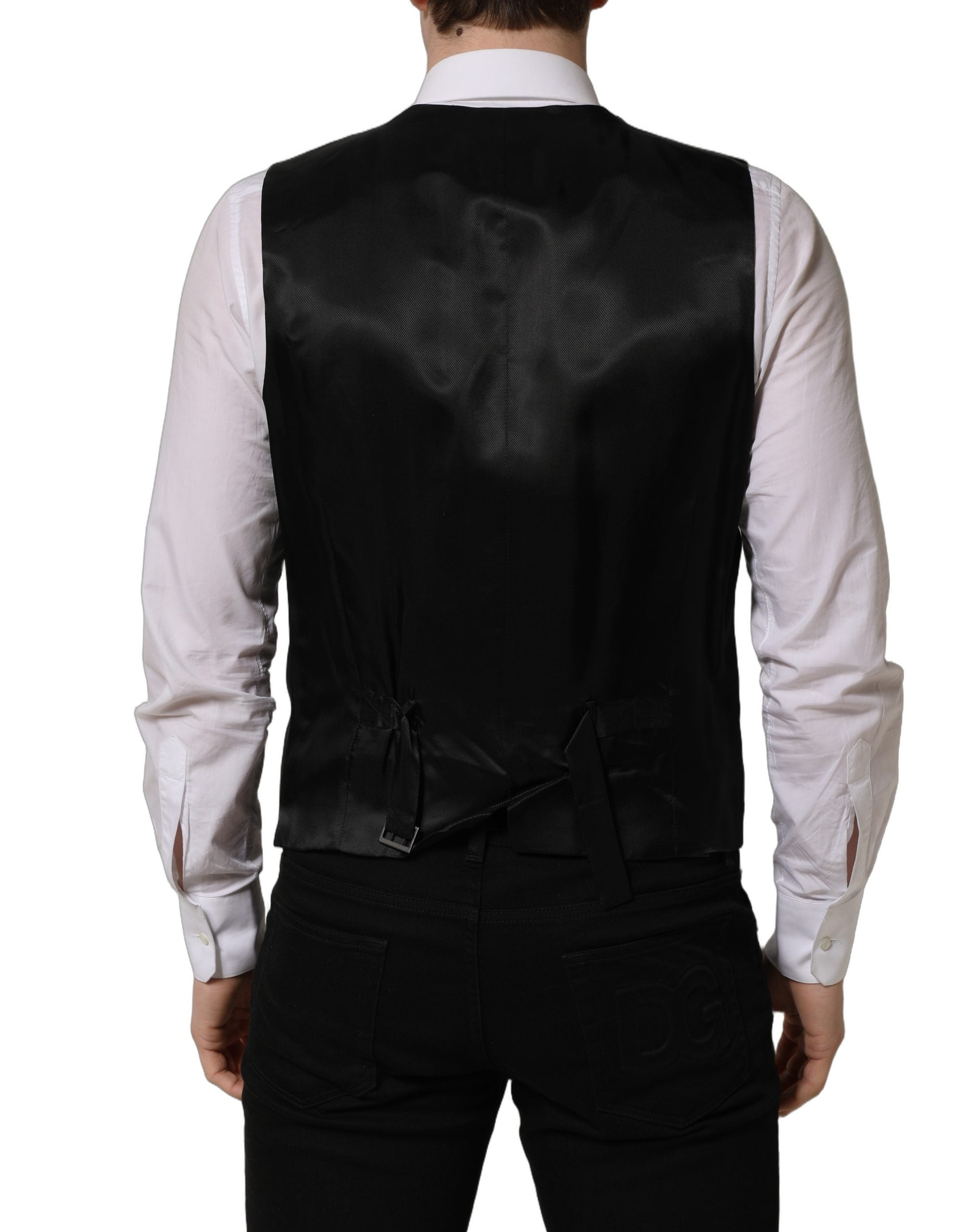Dolce & Gabbana Black Wool Single Breasted Waistcoat Vest