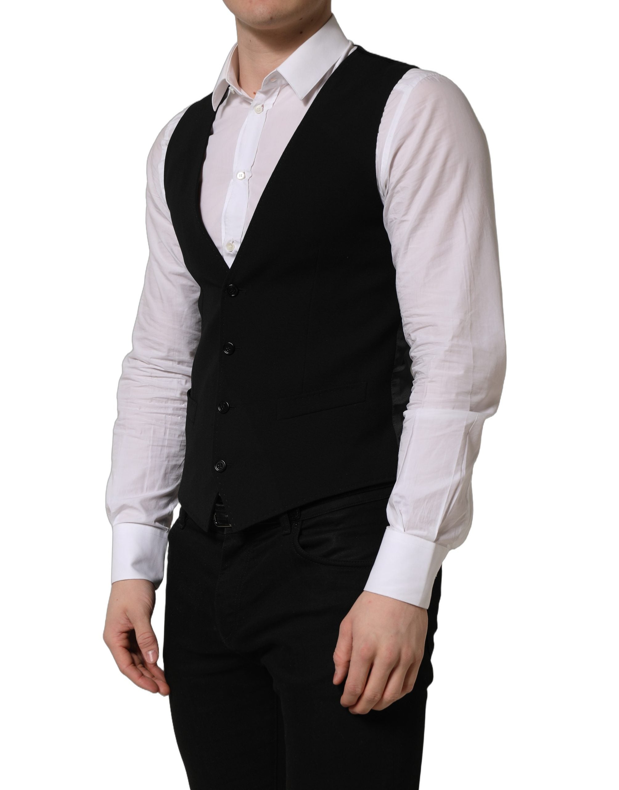 Dolce & Gabbana Black Wool Single Breasted Waistcoat Vest
