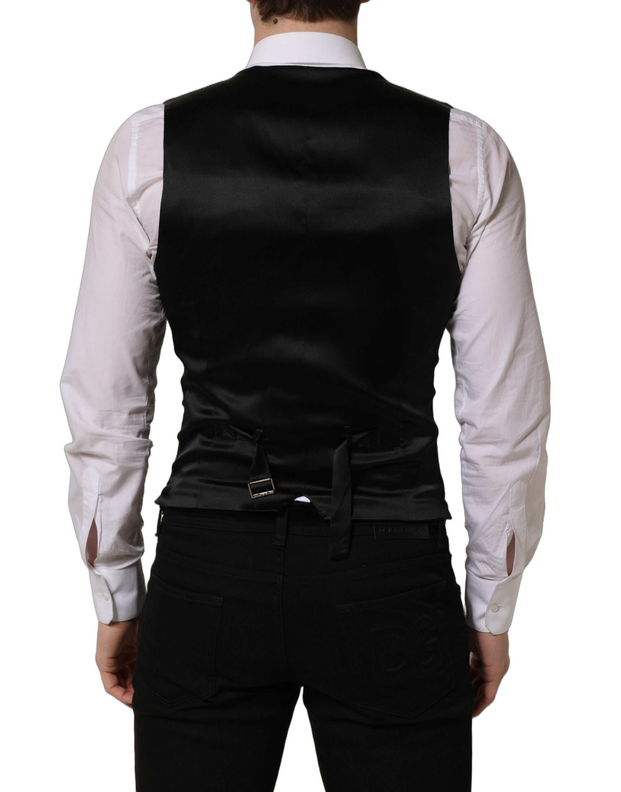Dolce & Gabbana Black Wool Single Breasted Waistcoat Vest