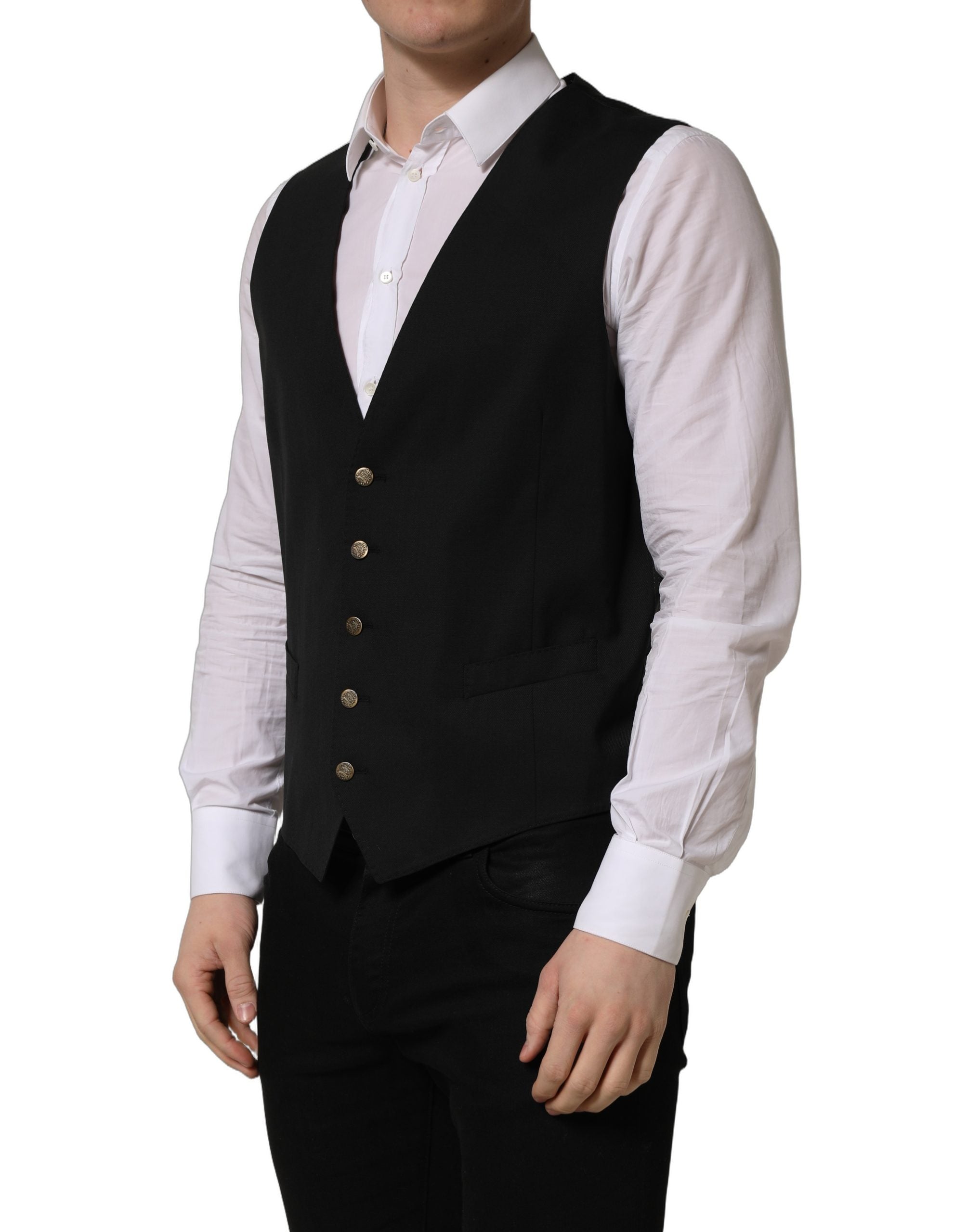 Dolce & Gabbana Black Single Breasted Men Waistcoat Vest