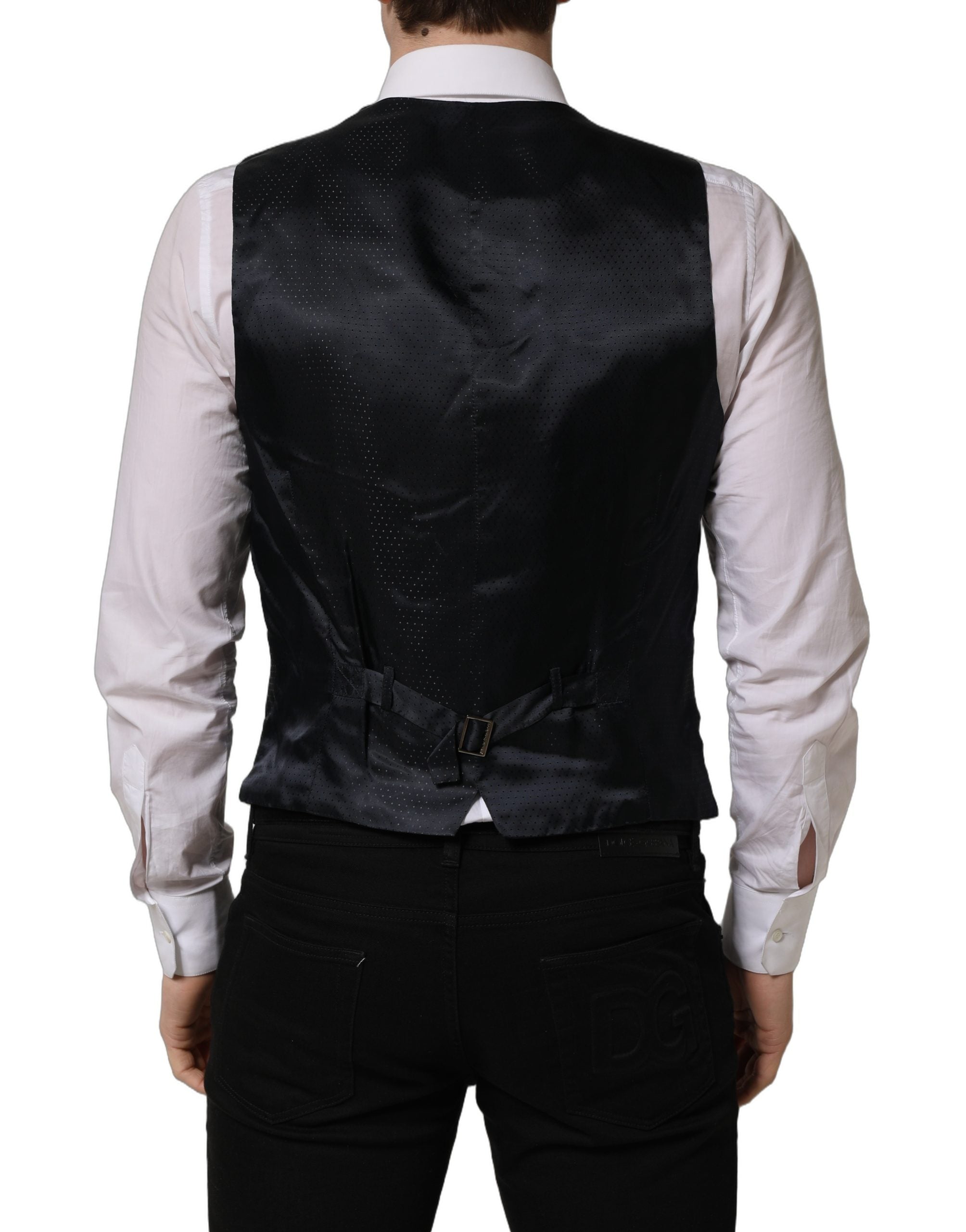Dolce & Gabbana Black Wool Single Breasted Waistcoat Vest