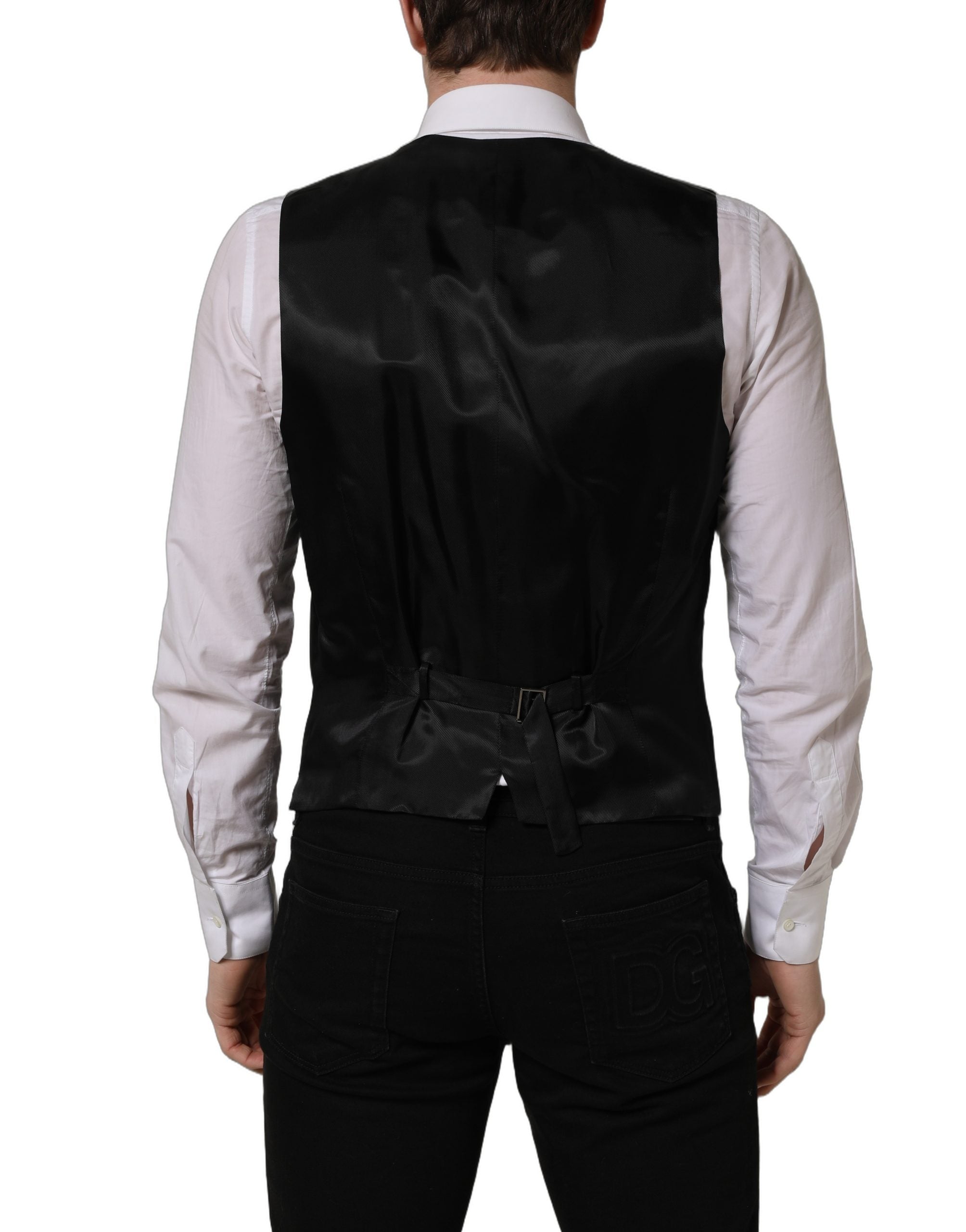 Dolce & Gabbana Black Wool Single Breasted Waistcoat Vest