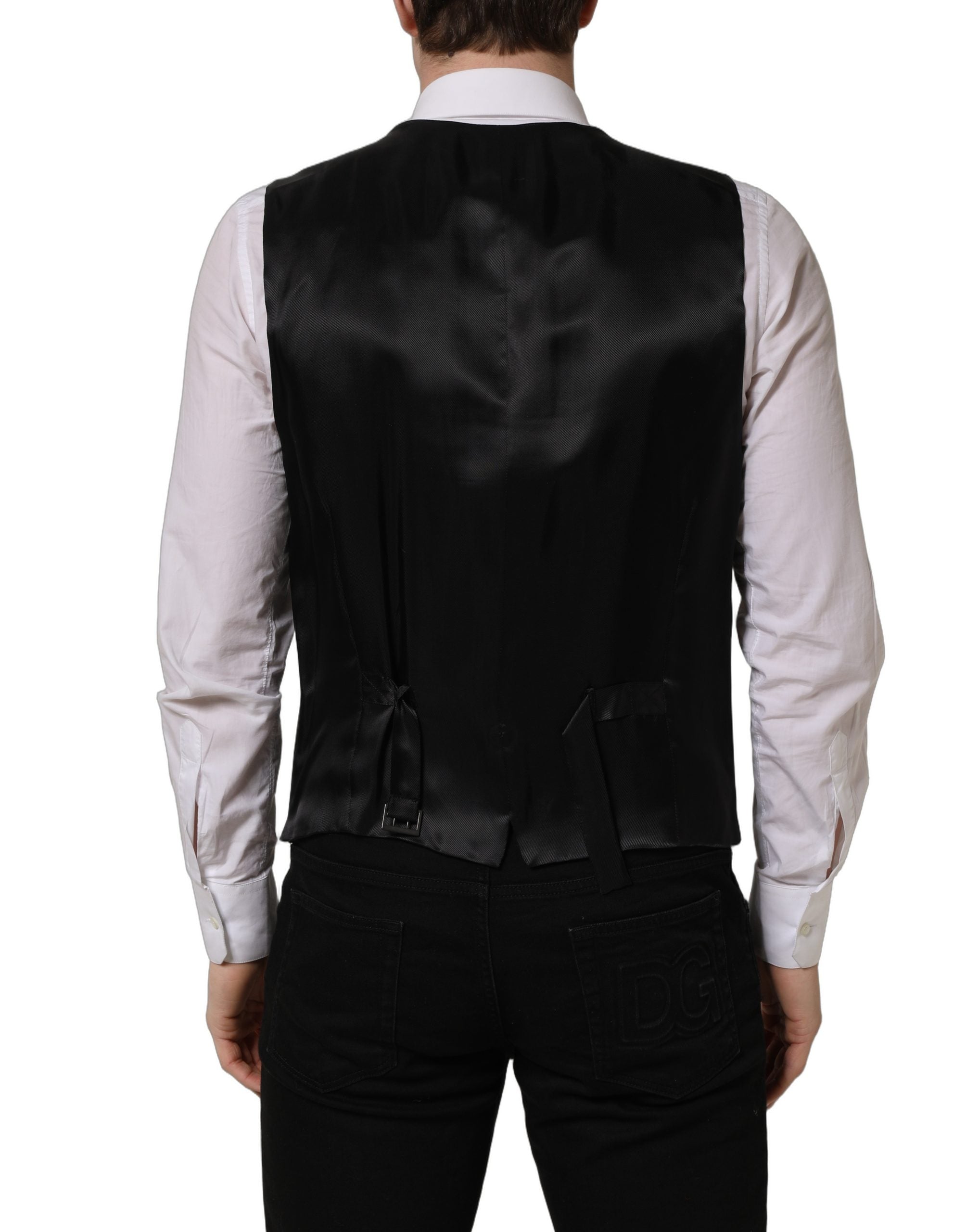 Dolce & Gabbana Black Wool Single Breasted Waistcoat Vest