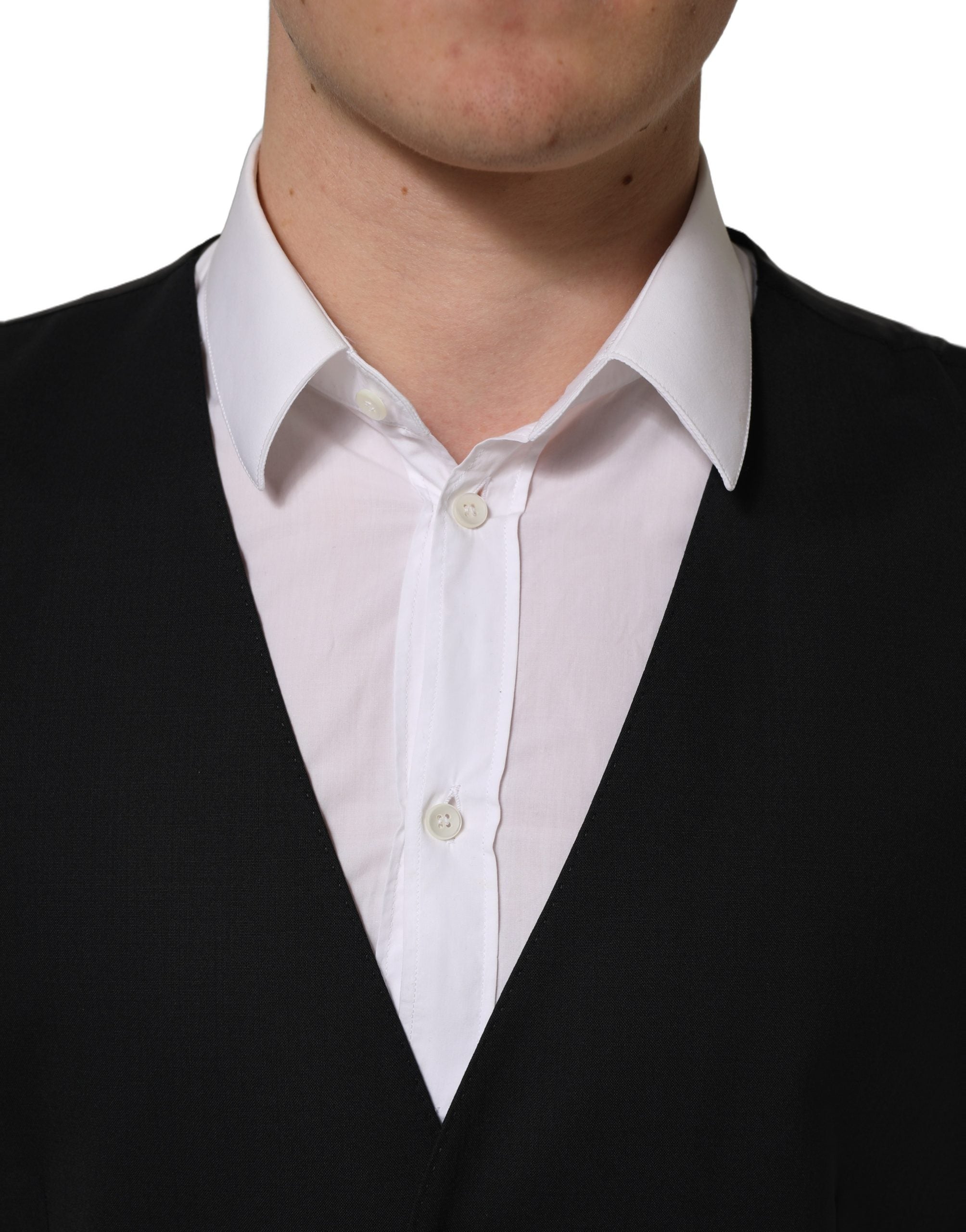 Dolce & Gabbana Black Wool Single Breasted Waistcoat Vest