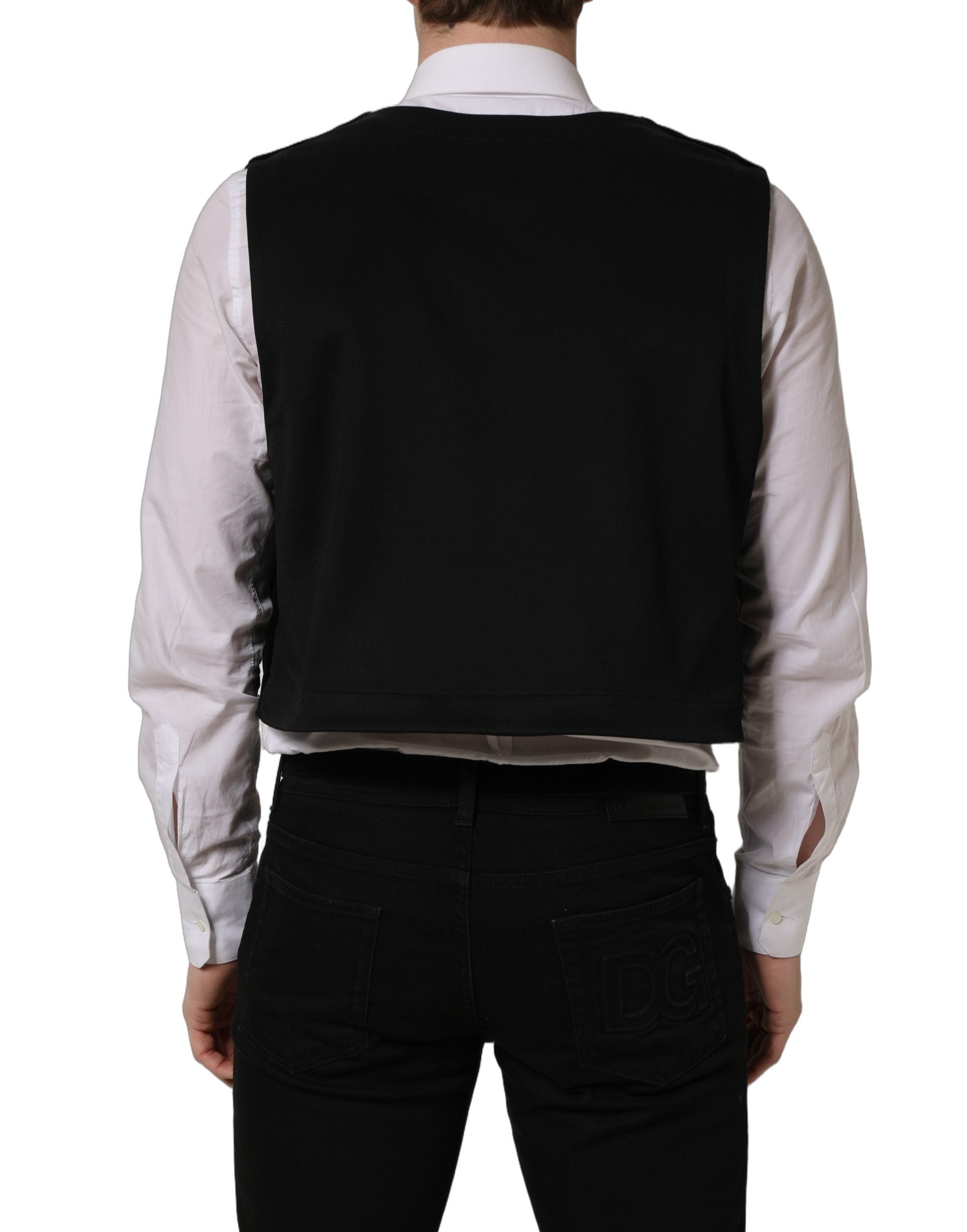 Dolce & Gabbana Black Cotton SingleBreasted Waistcoat Vest