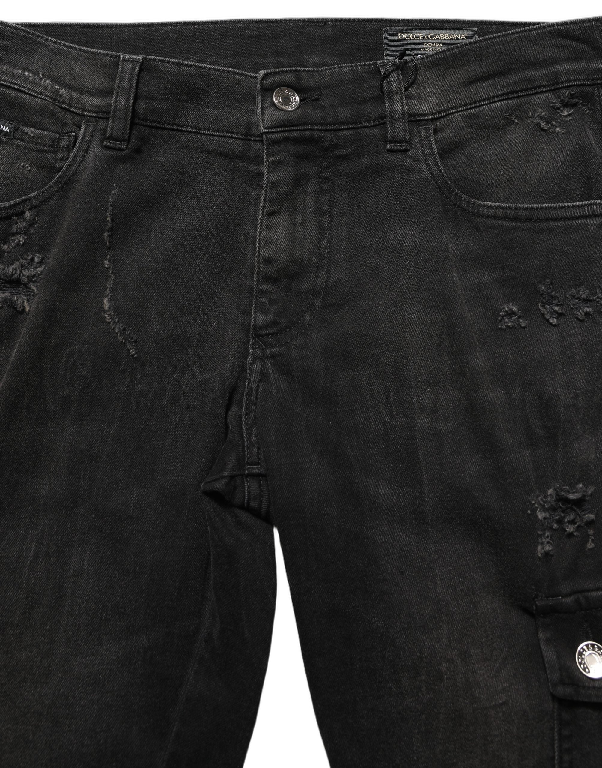 Dolce & Gabbana Black Distressed Cargo Cotton Men Denim Jeans