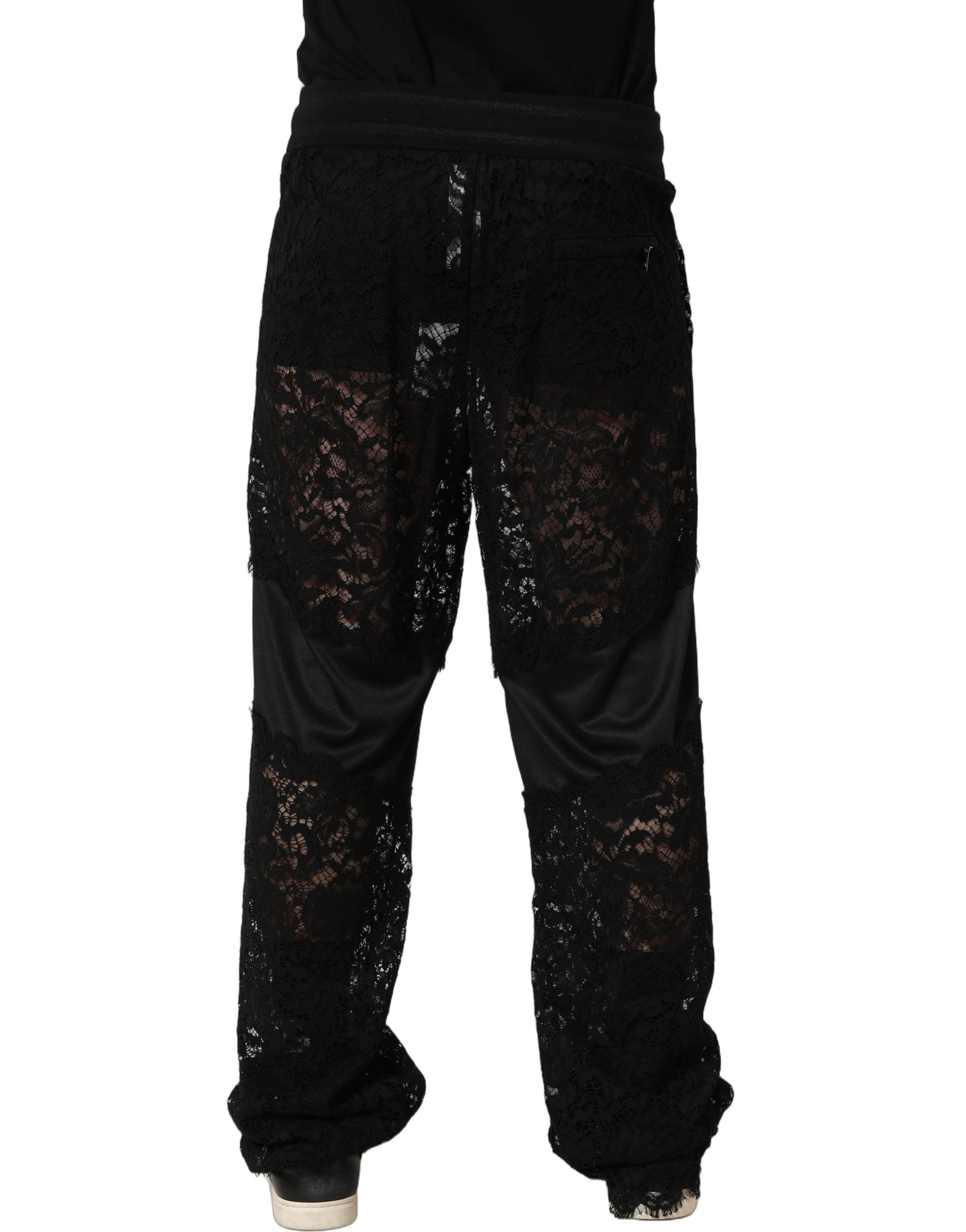 Dolce & Gabbana Black Lace Mid Waist Jogger Men Trouser Pants