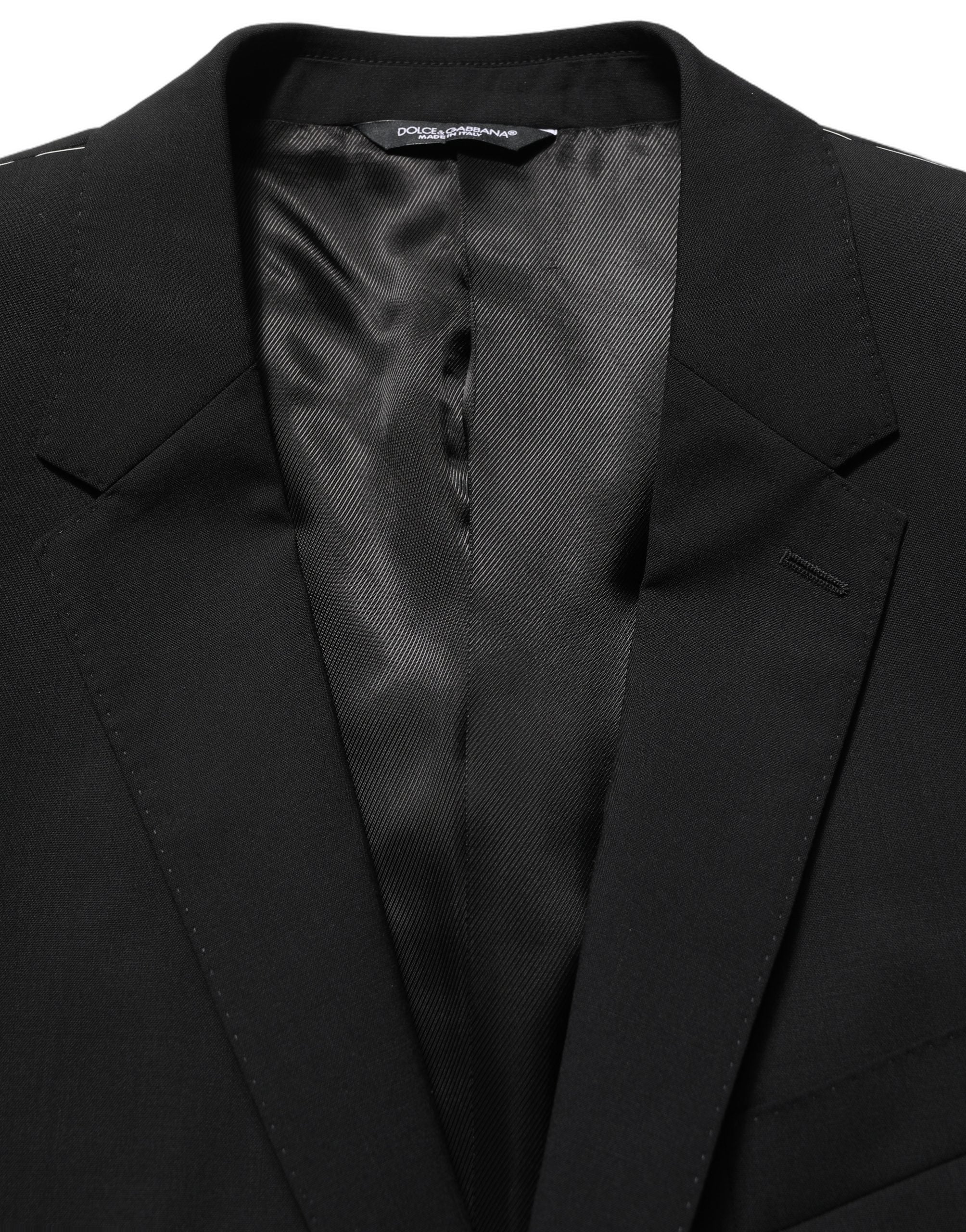 Dolce & Gabbana Black Wool Slim Fit Formal 3 Piece Men Suit