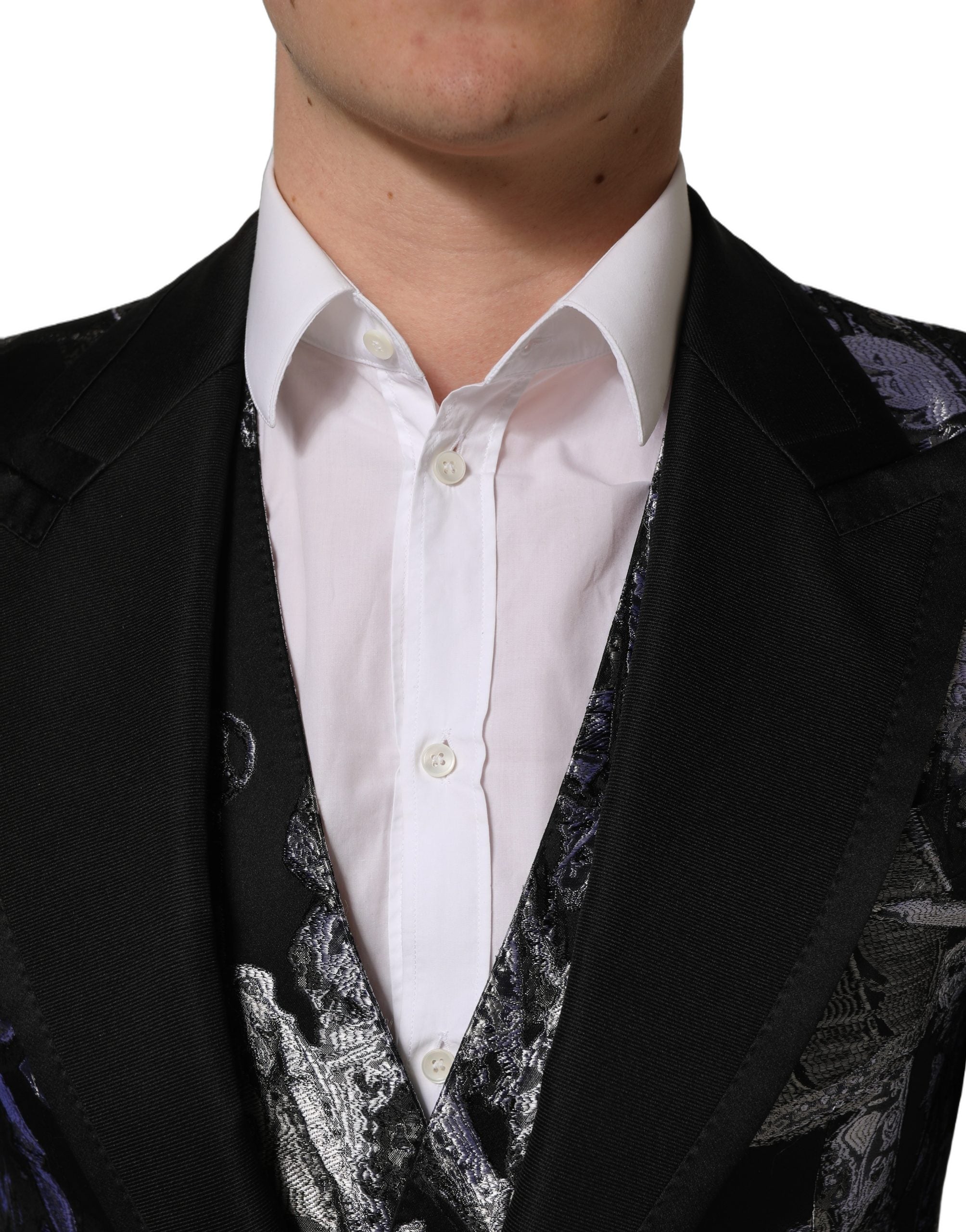 Dolce & Gabbana Black Jacquard Slim Fit Formal 3 Piece Suit