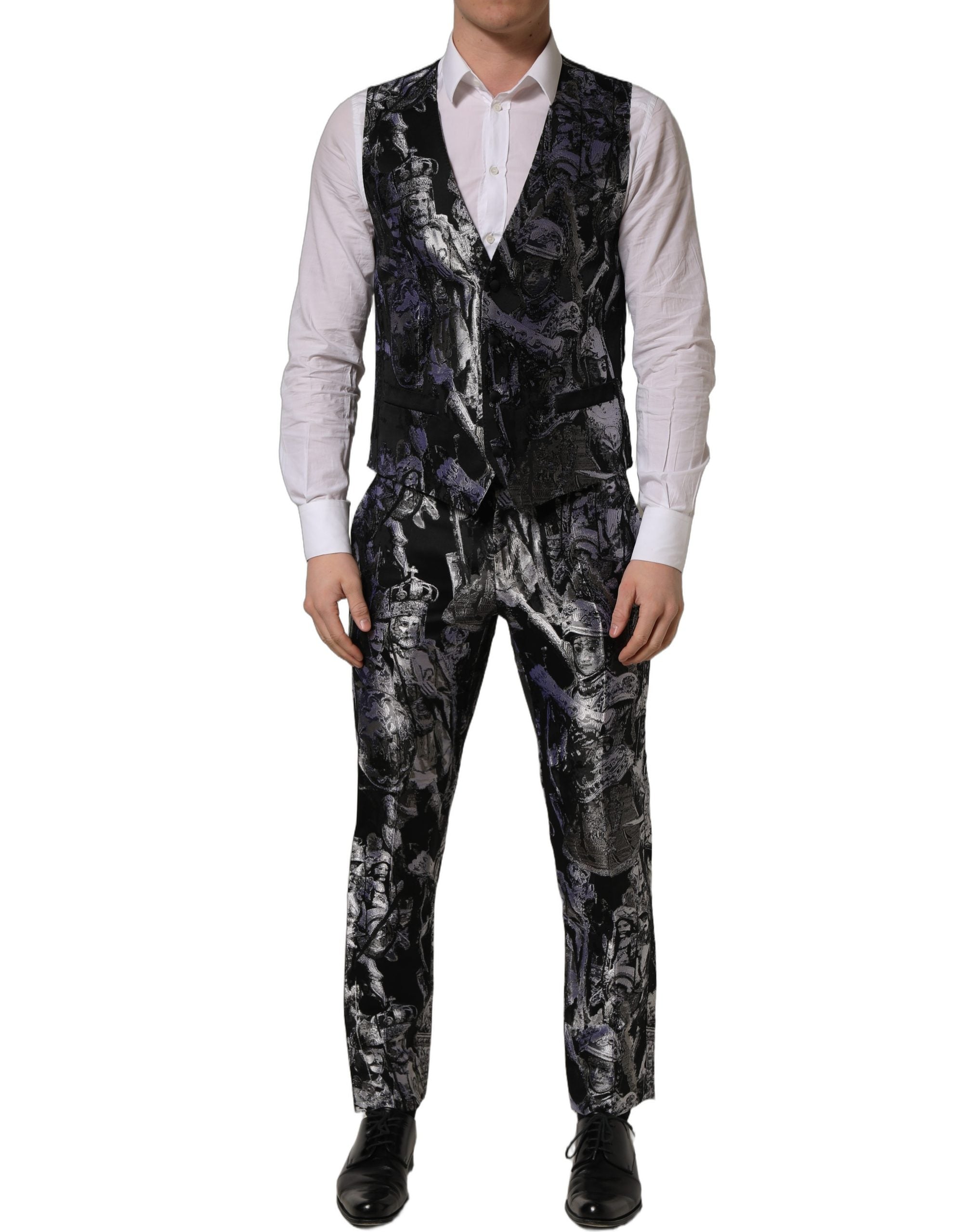 Dolce & Gabbana Black Jacquard Slim Fit Formal 3 Piece Suit