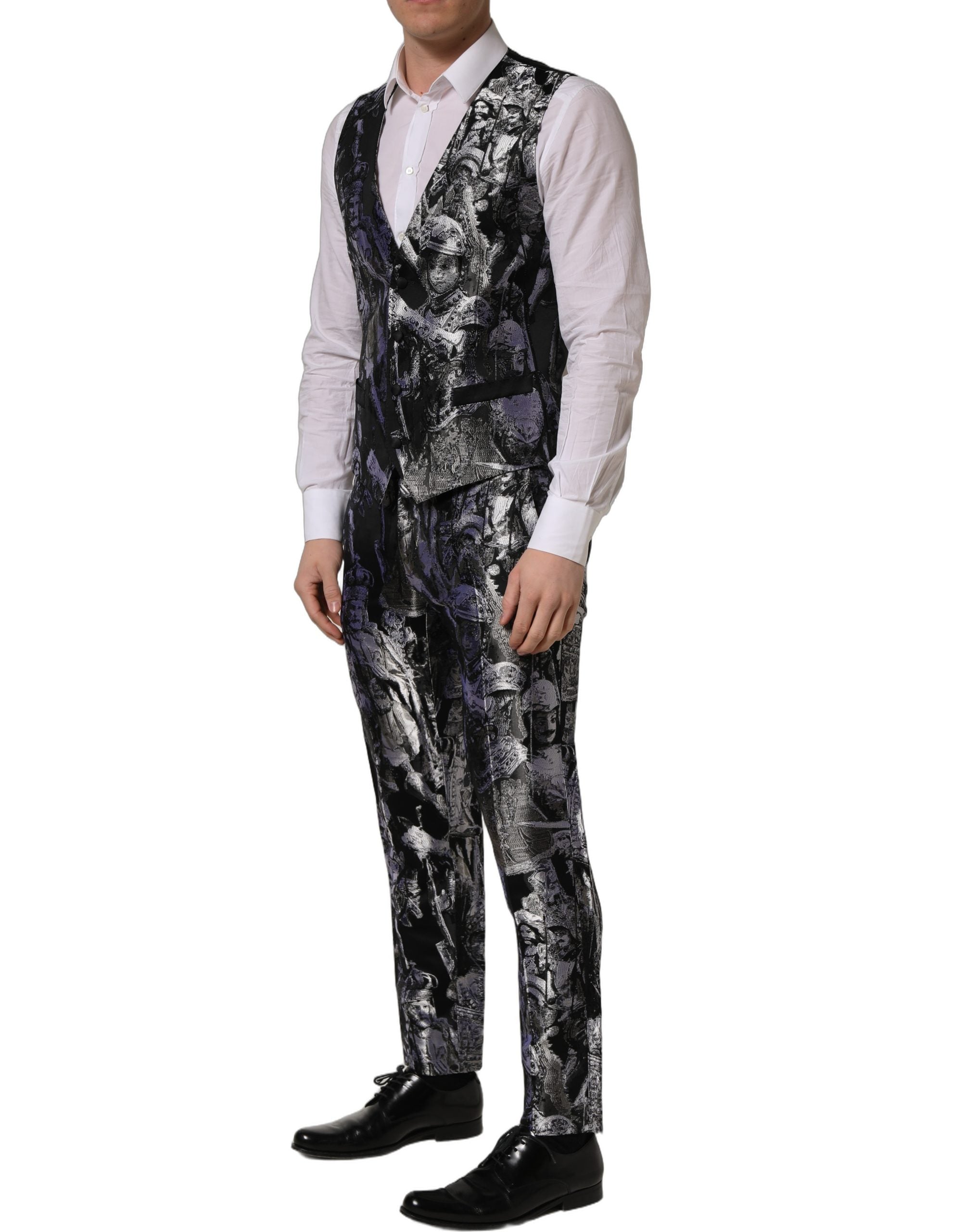 Dolce & Gabbana Black Jacquard Slim Fit Formal 3 Piece Suit