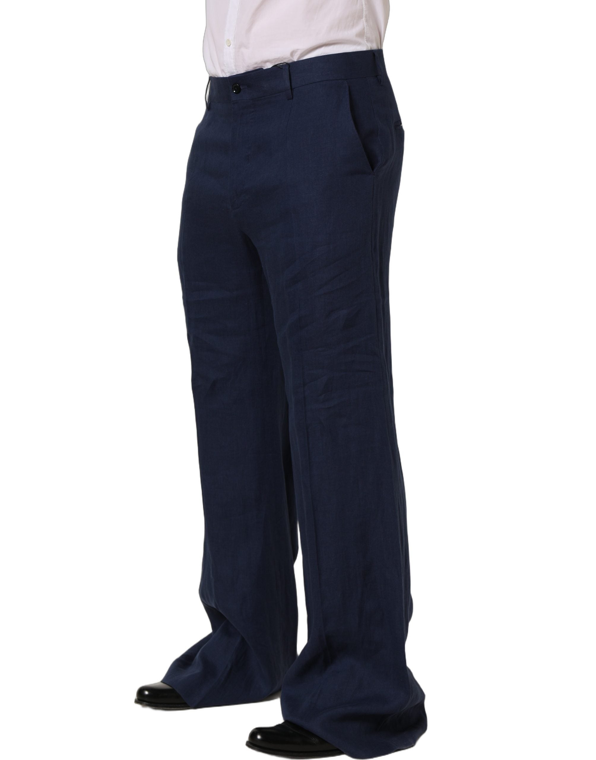 Dolce & Gabbana Blue Linen Straight Men Dress Trouser Pants