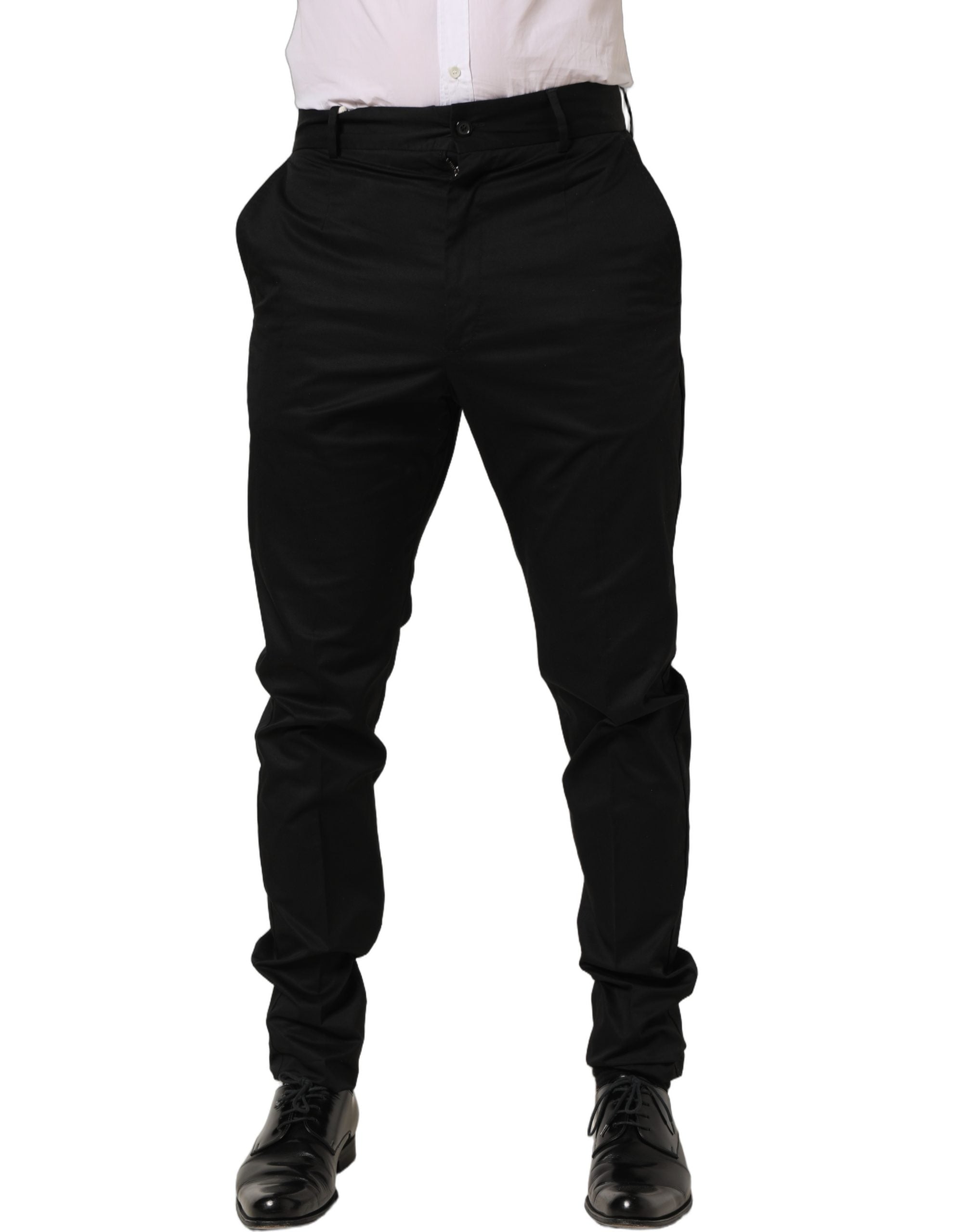 Dolce & Gabbana Black Cotton Tapered Leg Dress Trouser Pants