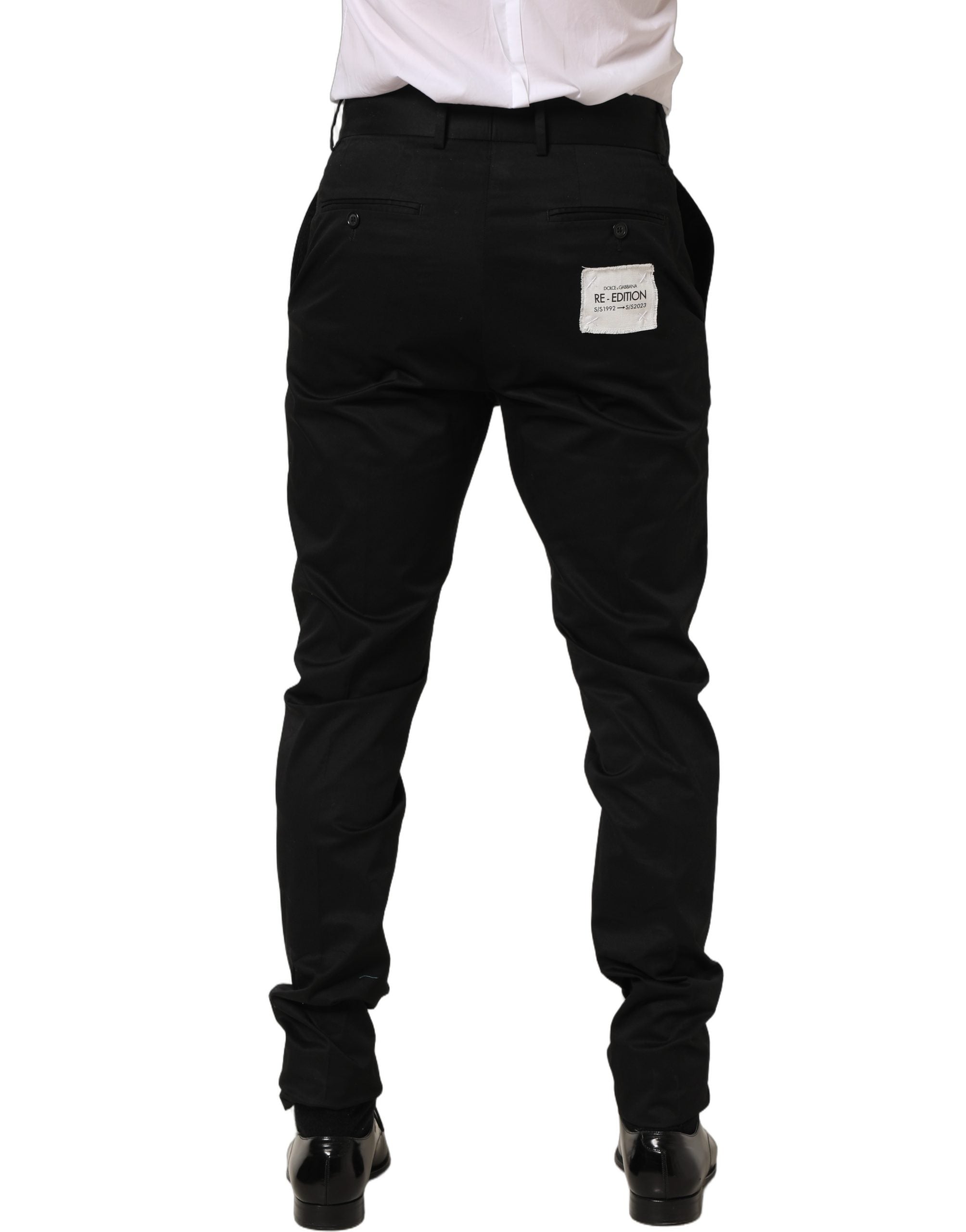 Dolce & Gabbana Black Cotton Tapered Leg Dress Trouser Pants