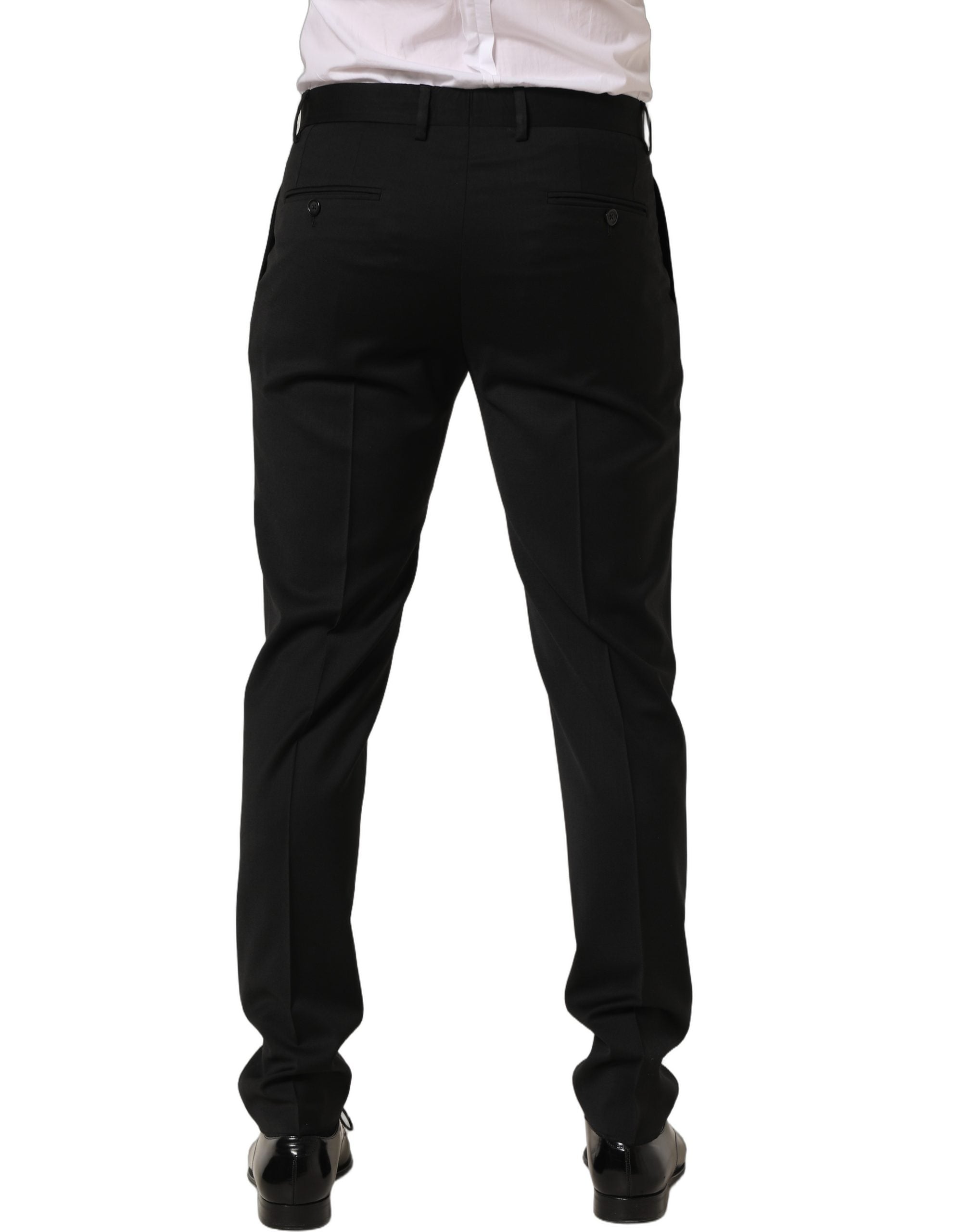 Dolce & Gabbana Black Wool Tapered Leg Men Dress Trouser Pants