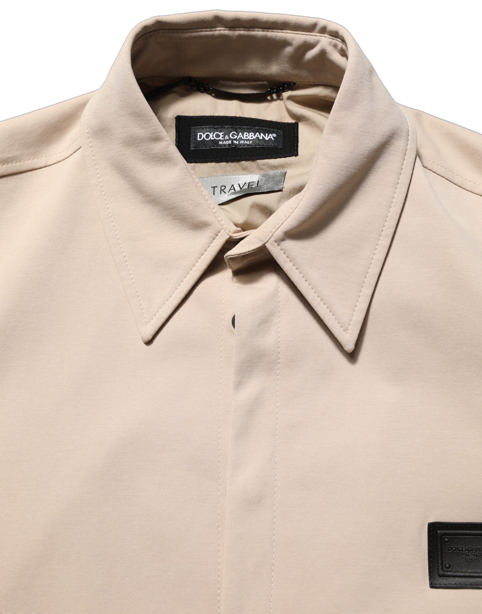 Dolce & Gabbana Beige Logo Overshirt Cotton Men Casual Shirt