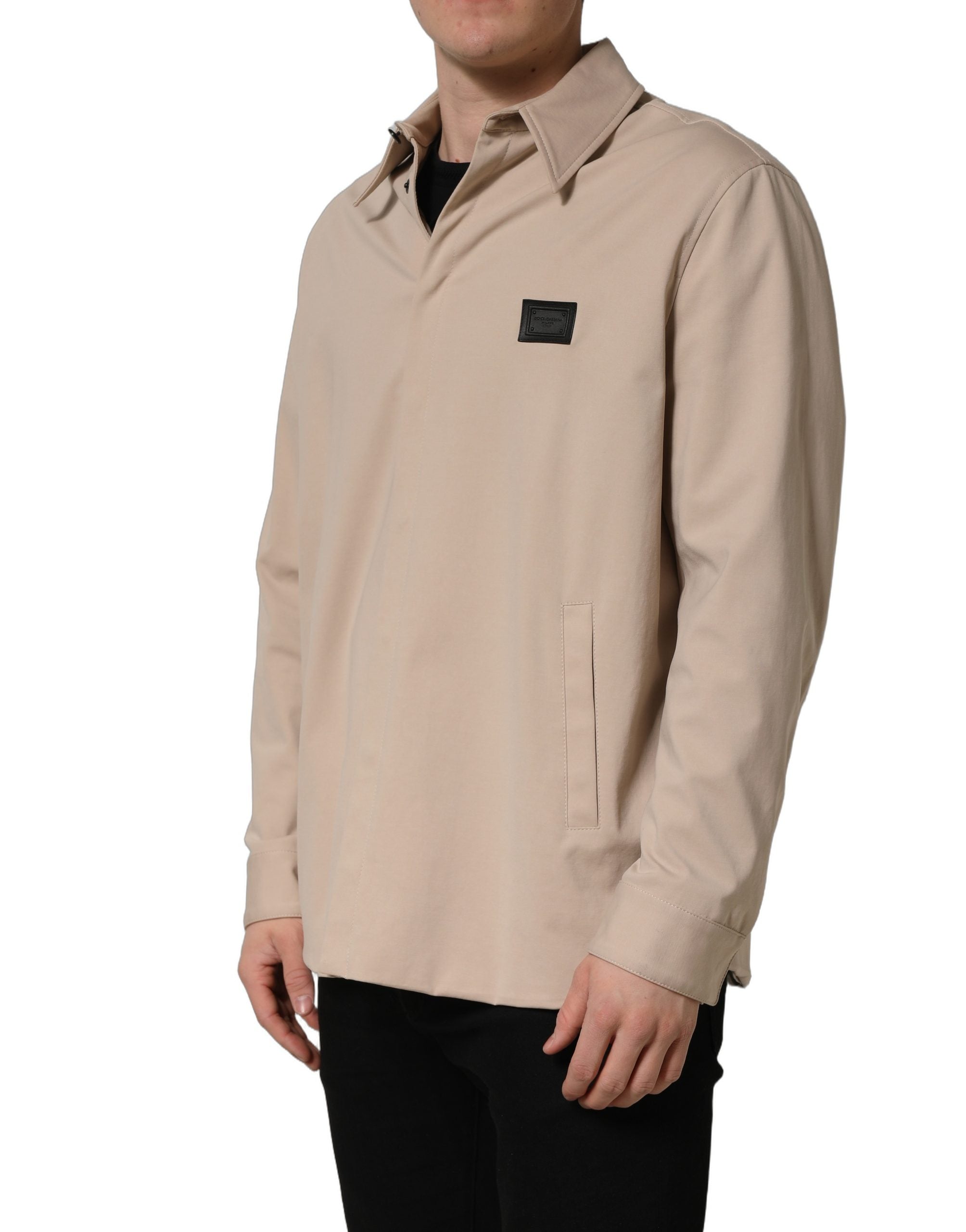 Dolce & Gabbana Beige Logo Overshirt Cotton Men Casual Shirt