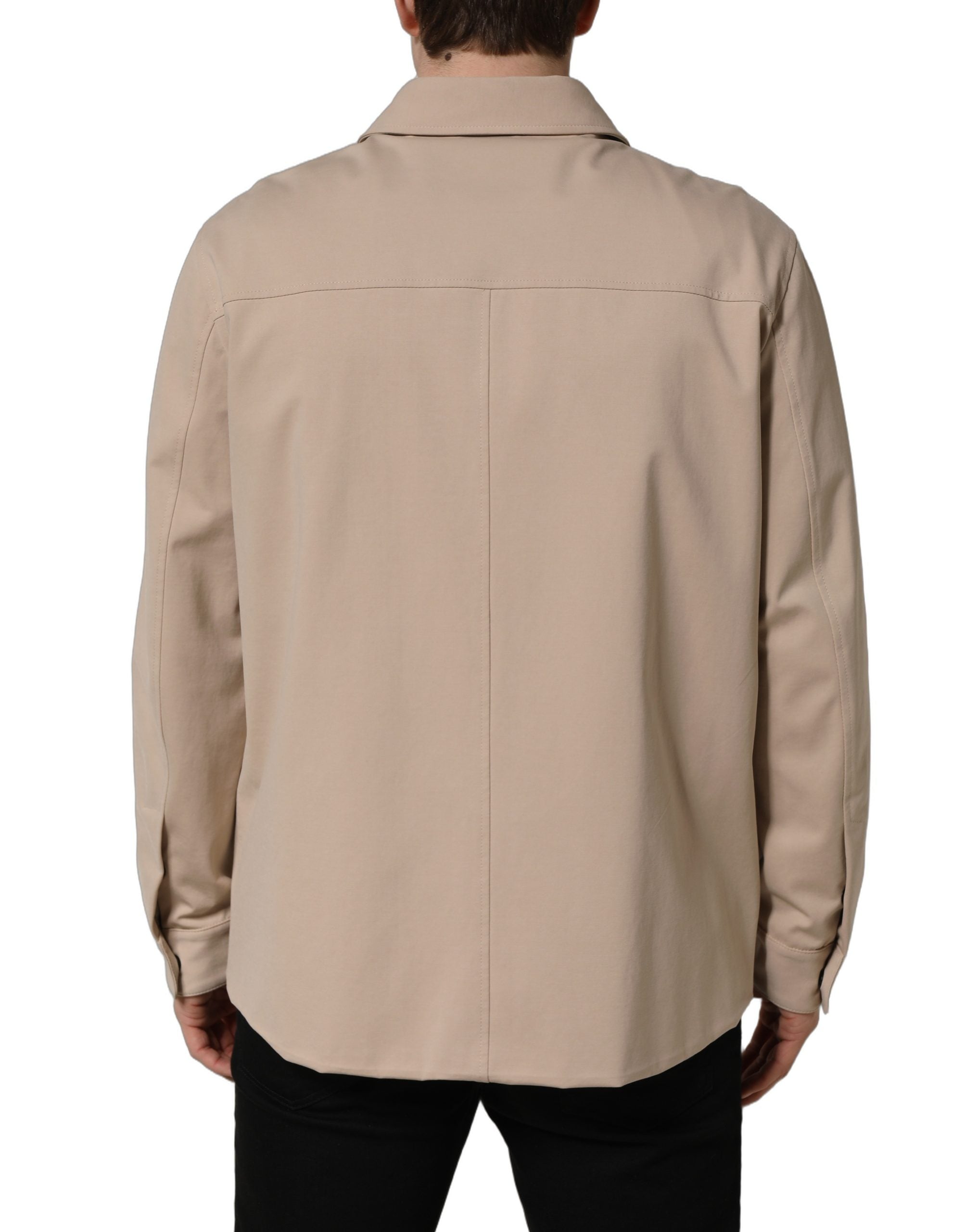 Dolce & Gabbana Beige Logo Overshirt Cotton Men Casual Shirt