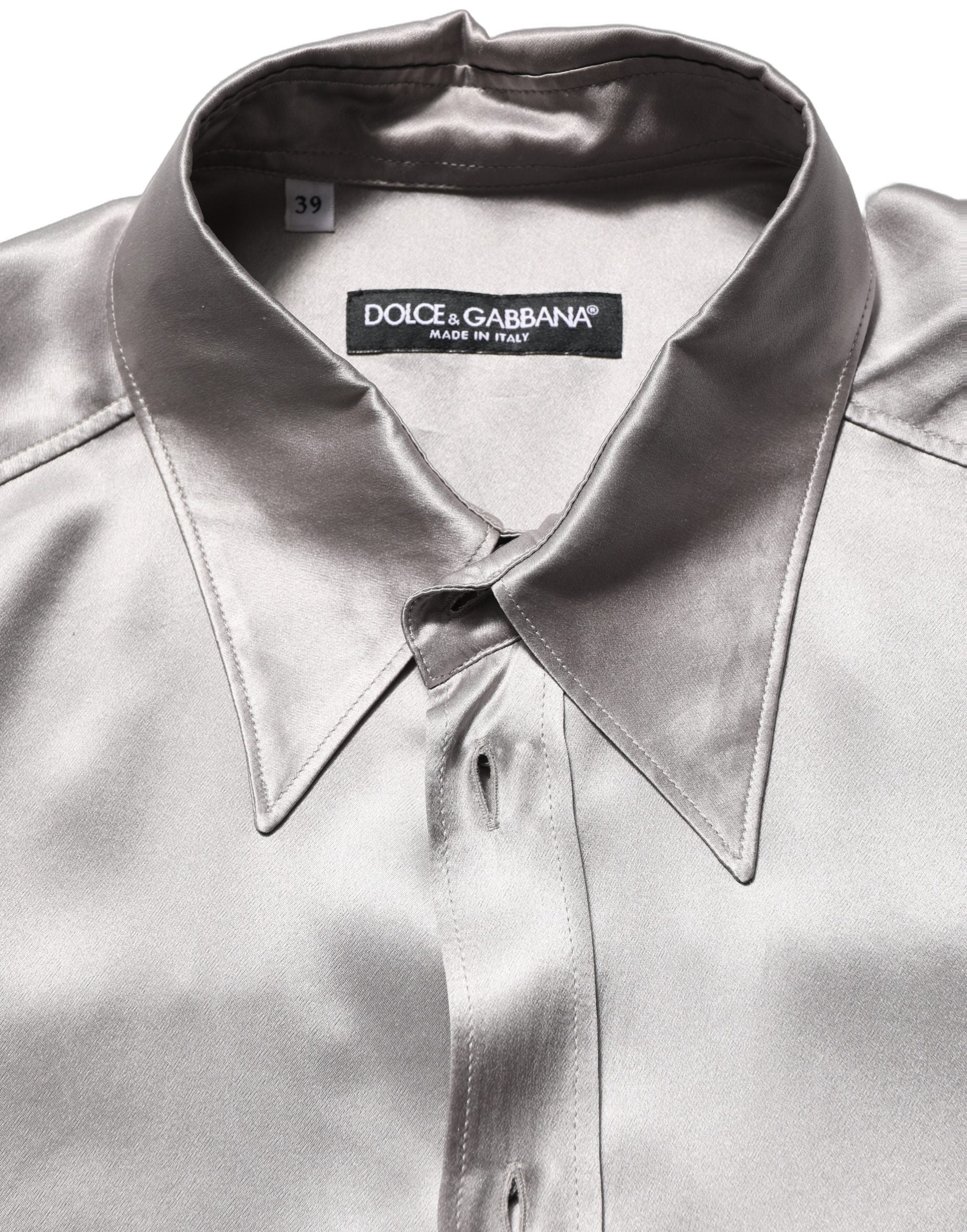 Dolce & Gabbana Metallic Grey Satin Silk Formal Dress Shirt