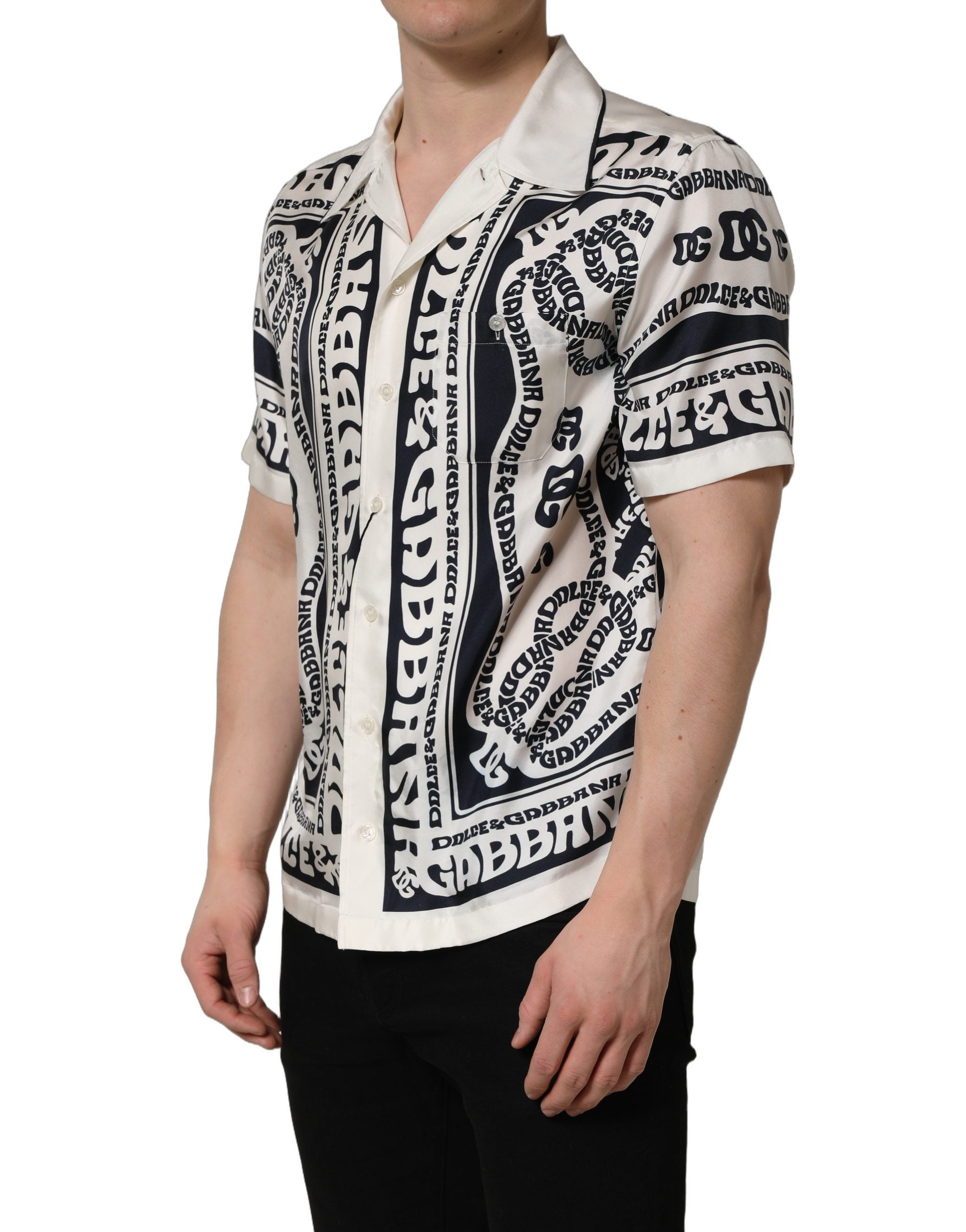 Dolce & Gabbana Black White Logo Bandana Short Sleeves Shirt