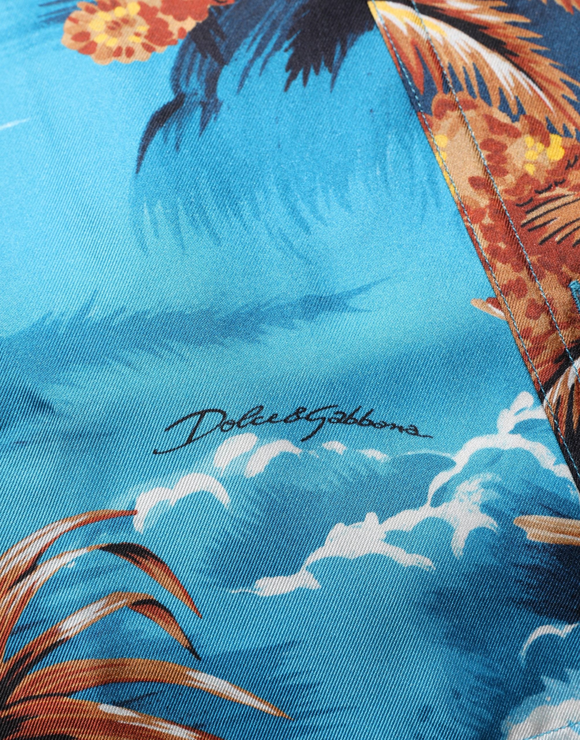 Dolce & Gabbana Blue Silk Twill Hawaiian GraphicPrint Shirt