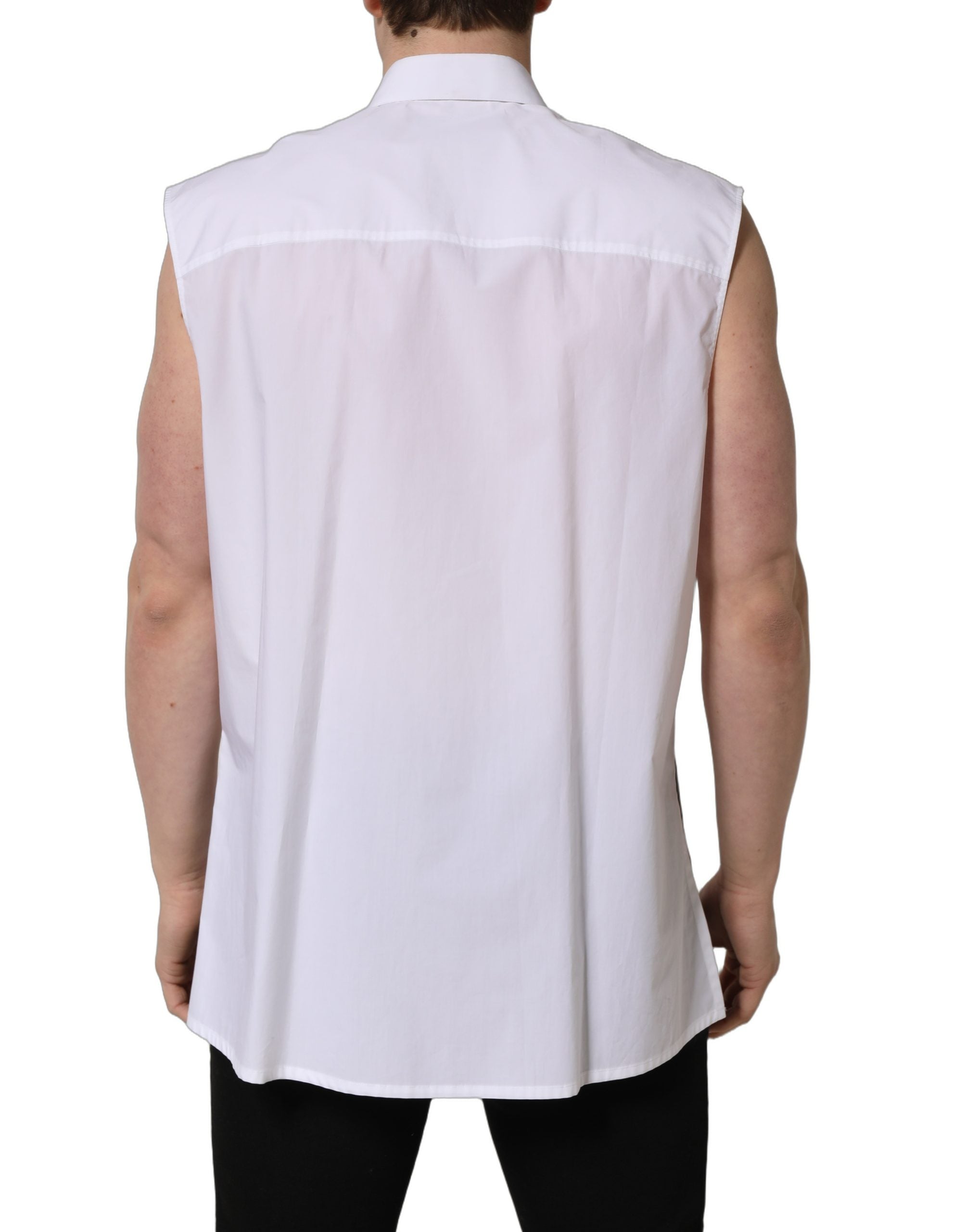 Dolce & Gabbana White Cotton Sleeveless Formal Dress Shirt
