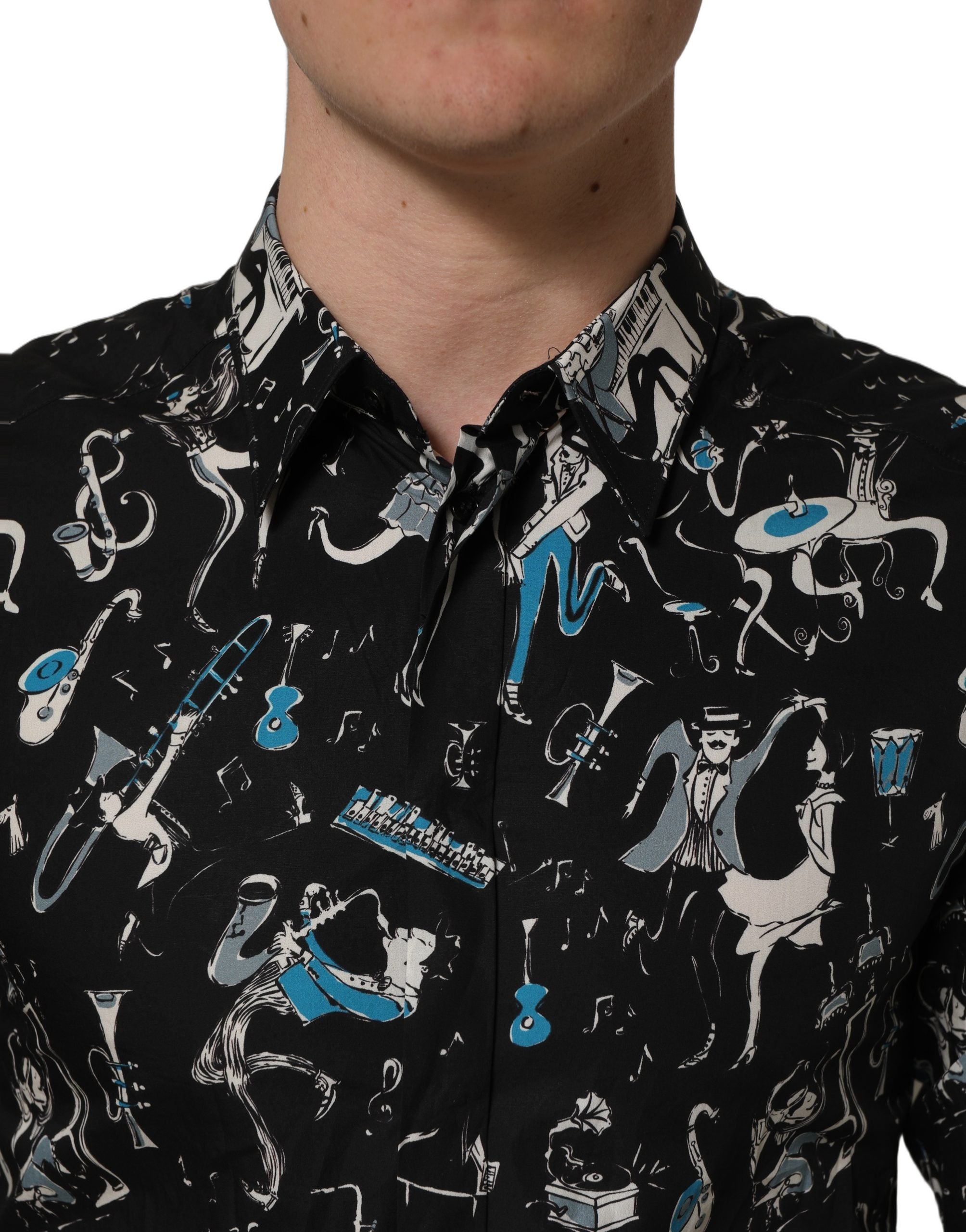 Dolce & Gabbana Black Jazz Club Cotton GOLD Fit Dress Shirt