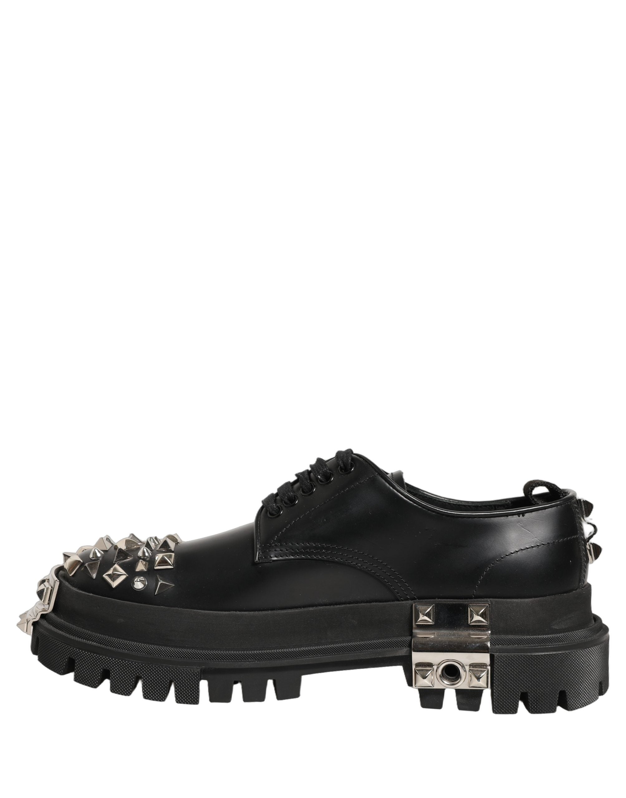Dolce & Gabbana Black Leather Studded Hi-Trekking Derby Shoes