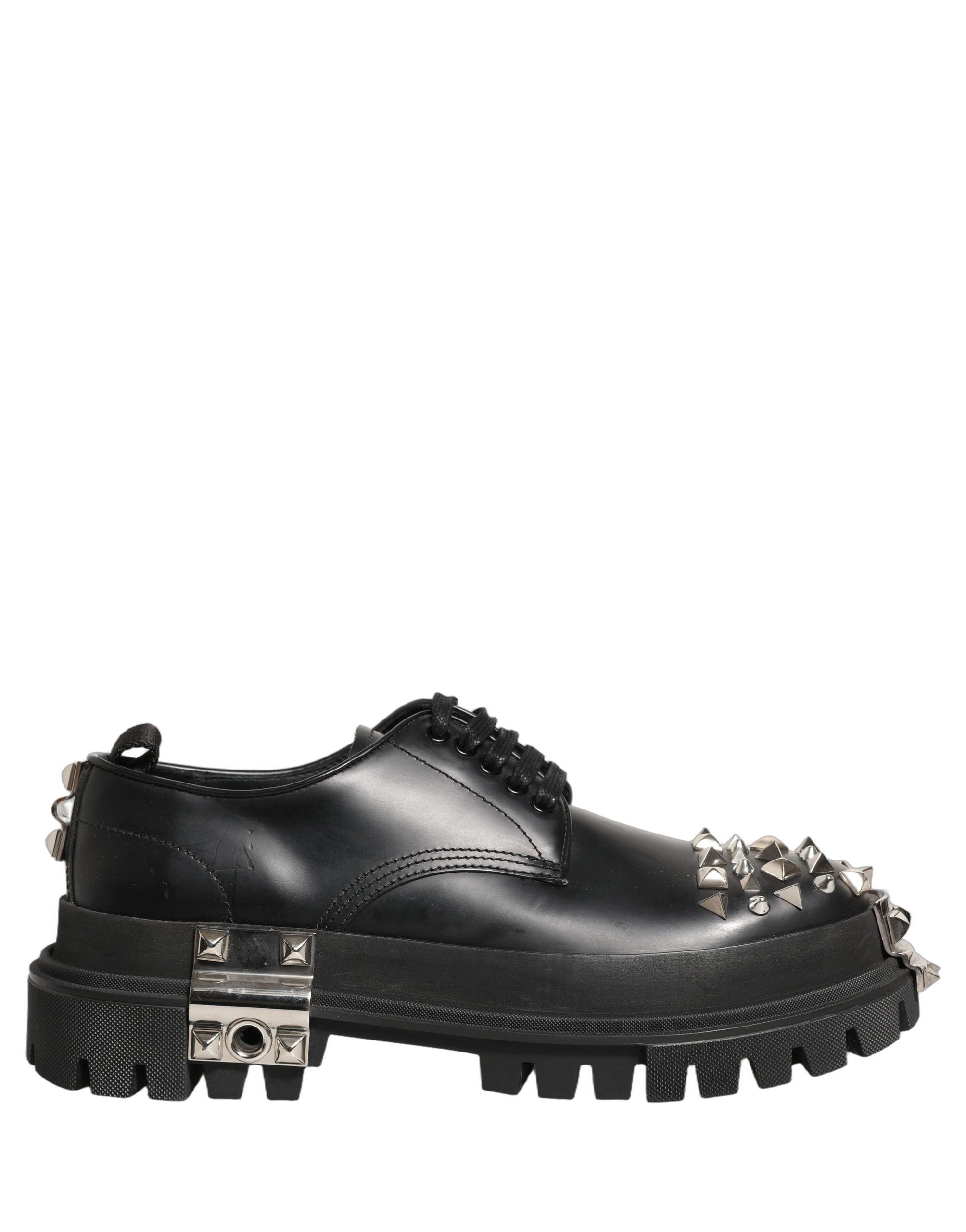 Dolce & Gabbana Black Leather Studded Hi-Trekking Derby Shoes