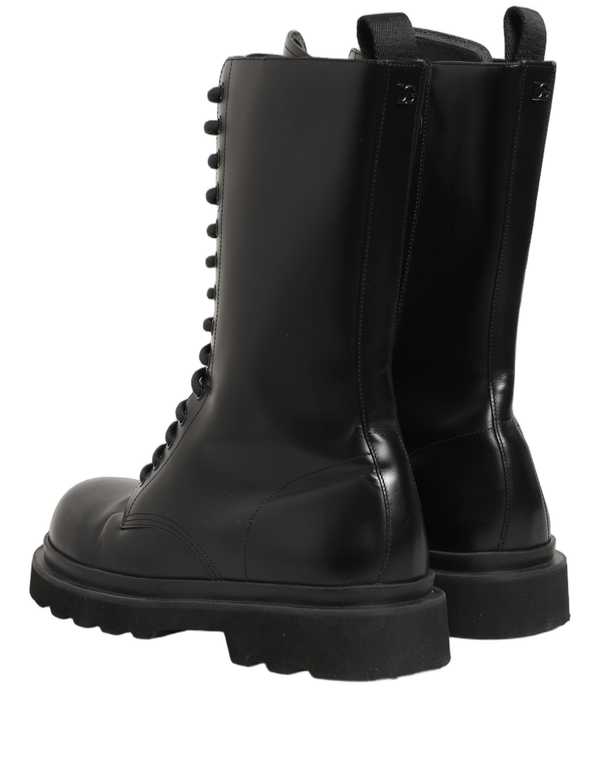 Dolce & Gabbana Black Leather Lace Up Men Combat Boots Shoes