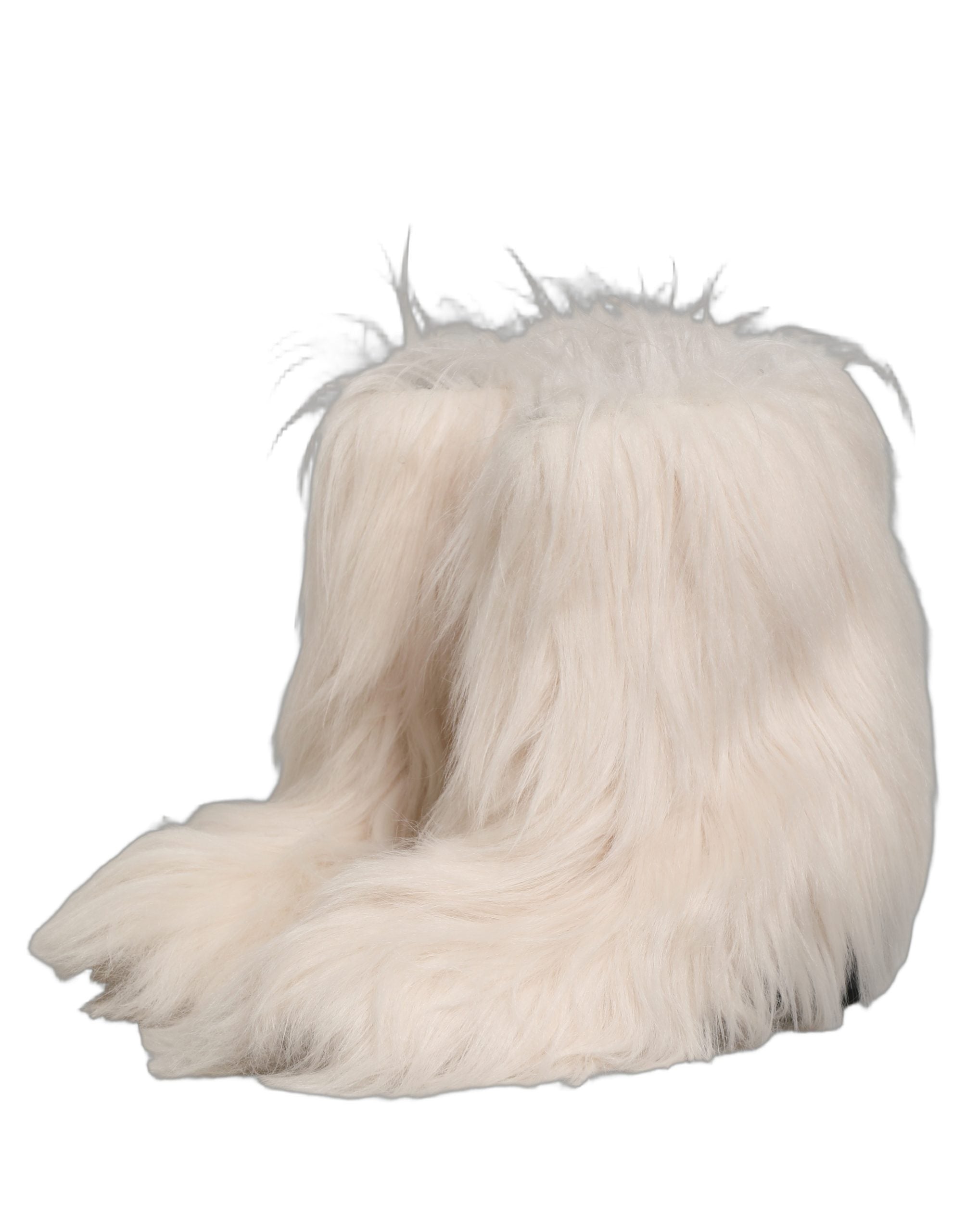 Dolce & Gabbana White Faux Fur Mid Calf Men Boots Shoes