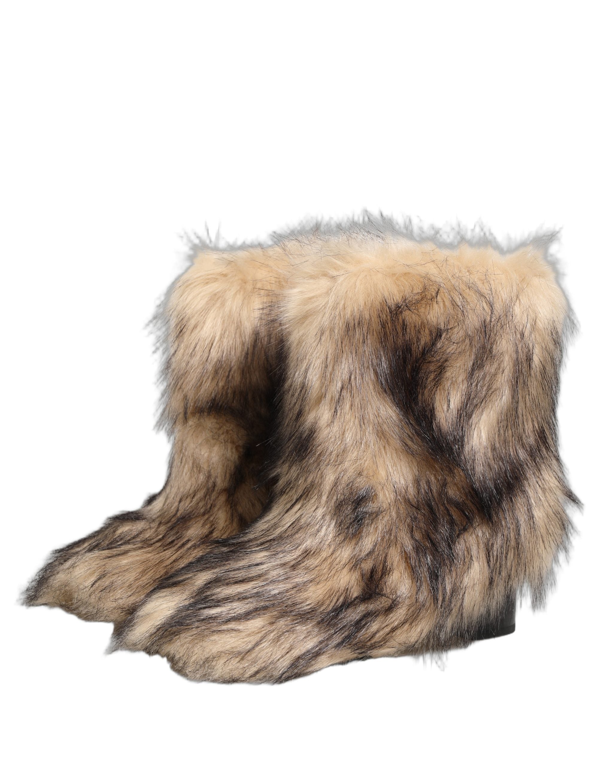 Dolce & Gabbana Brown Faux Fur Mid Calf Men Boots Shoes