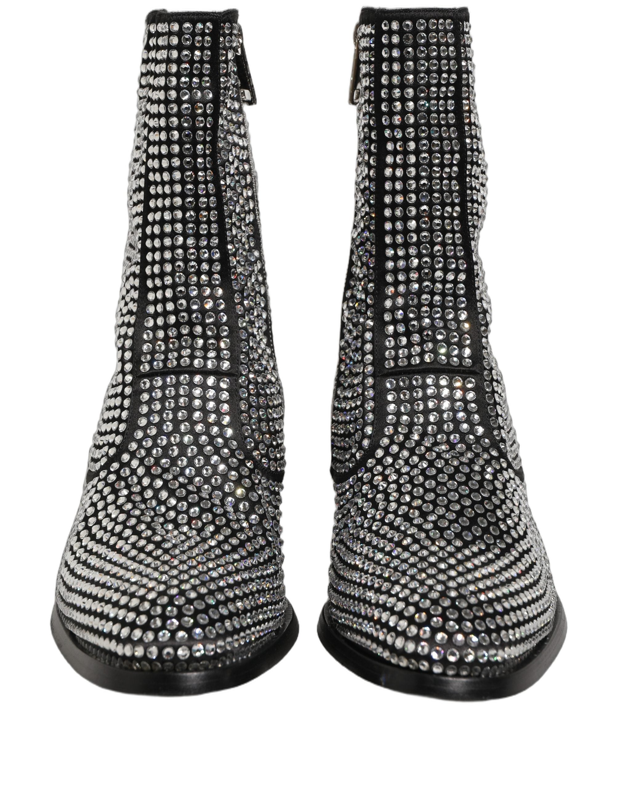 Dolce & Gabbana Black Crystal Embellished Ankle Boots Shoes