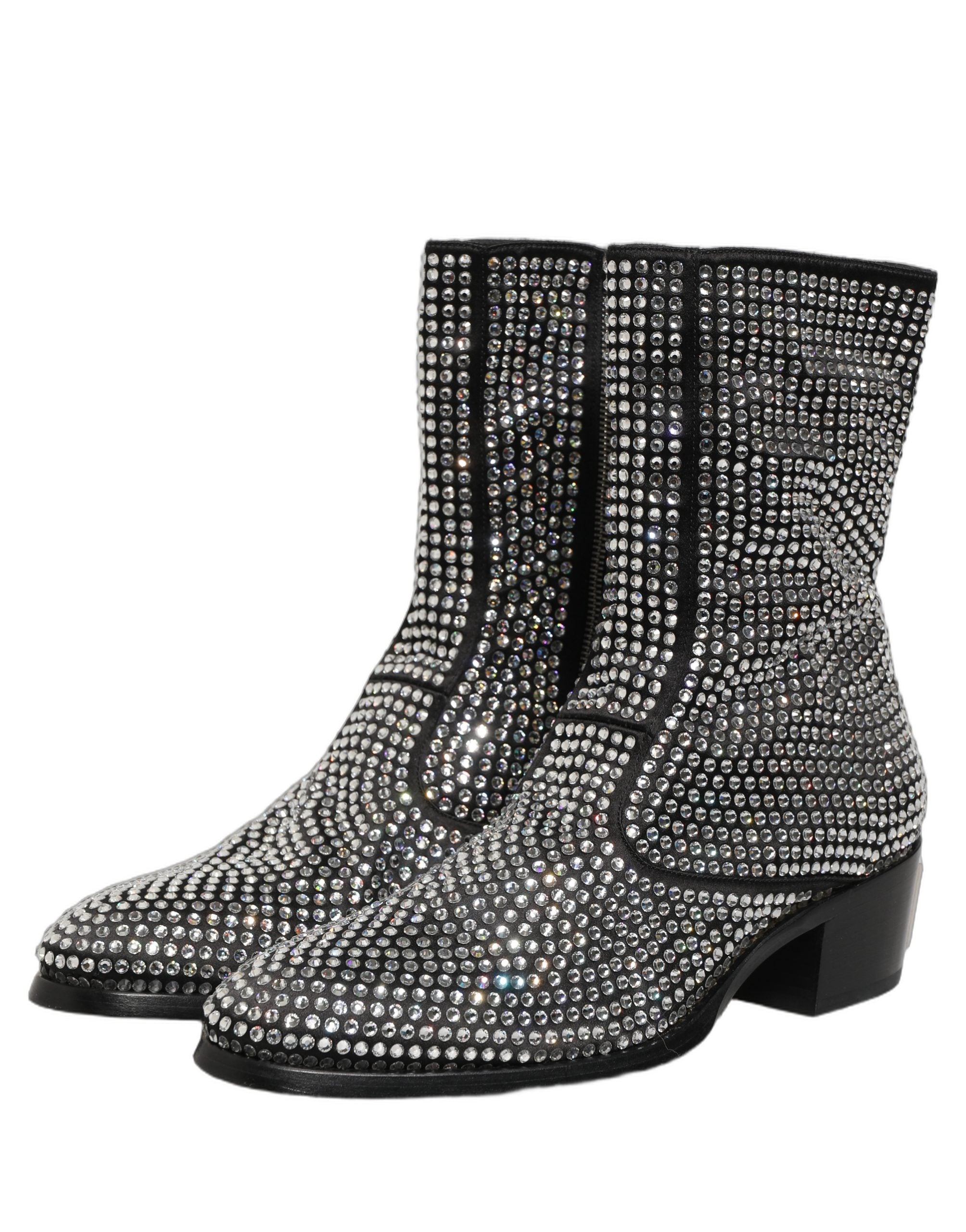 Dolce & Gabbana Black Crystal Embellished Ankle Boots Shoes