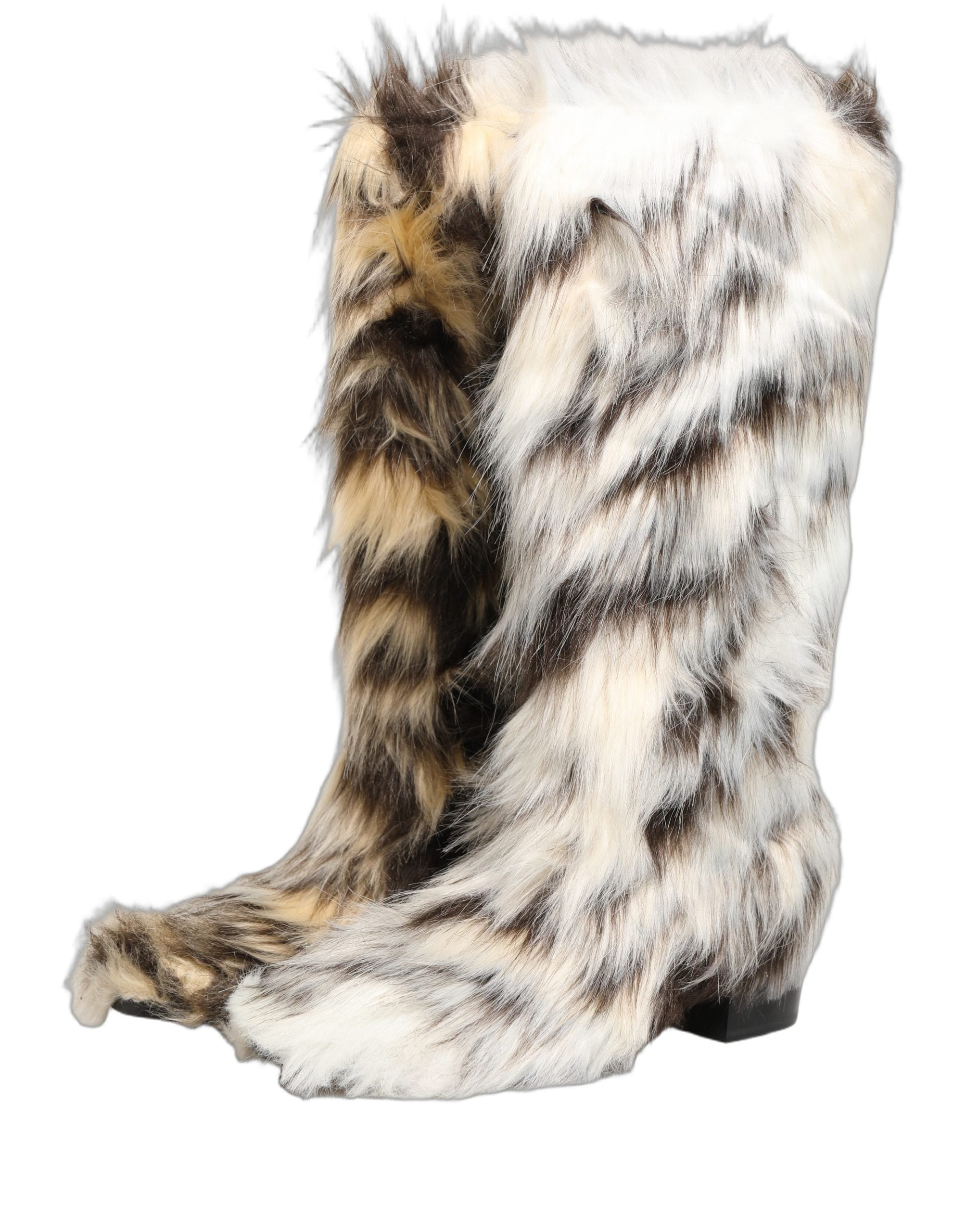 Dolce & Gabbana Multicolor Knee High Faux Fur Boots Shoes