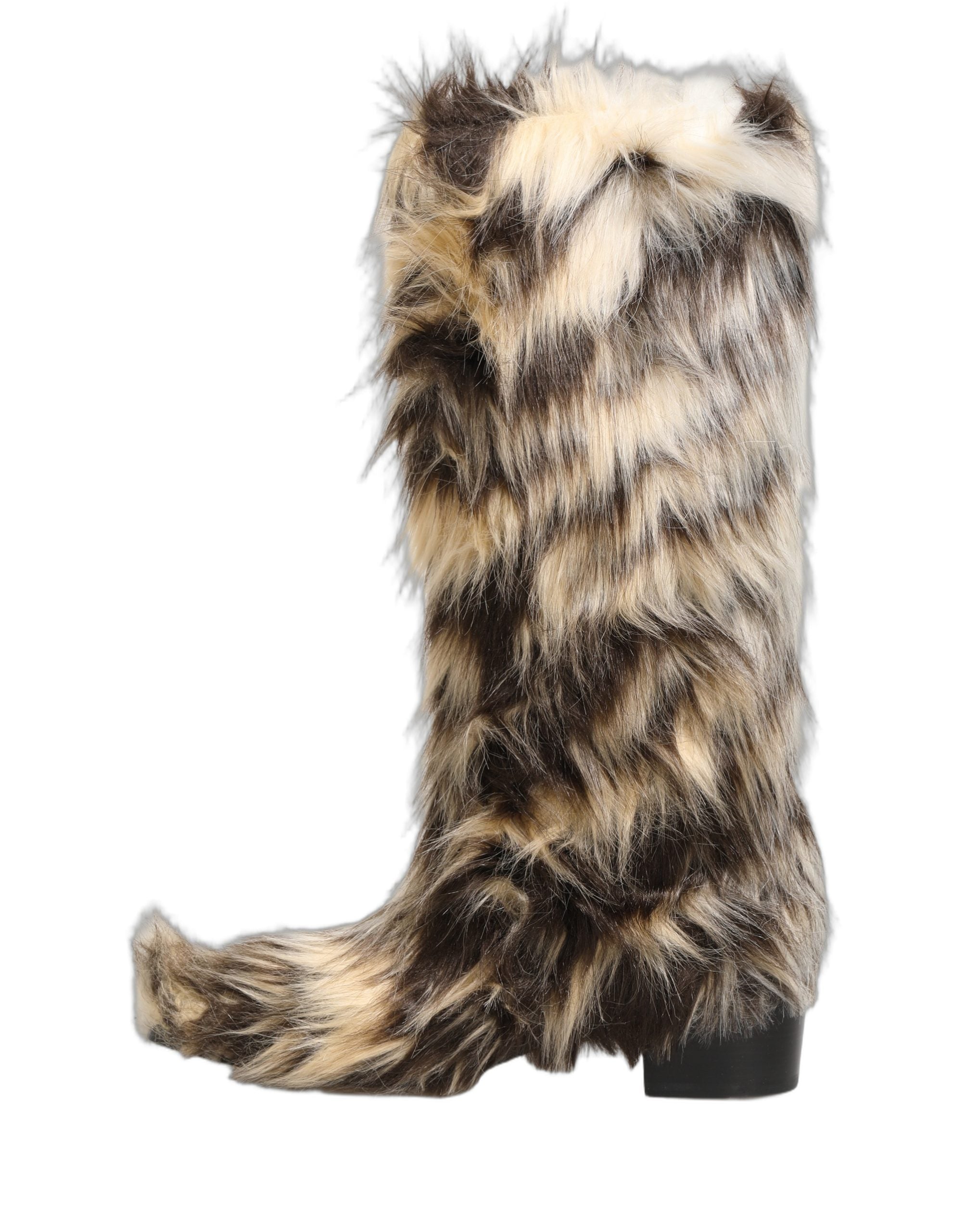 Dolce & Gabbana Multicolor Knee High Faux Fur Boots Shoes