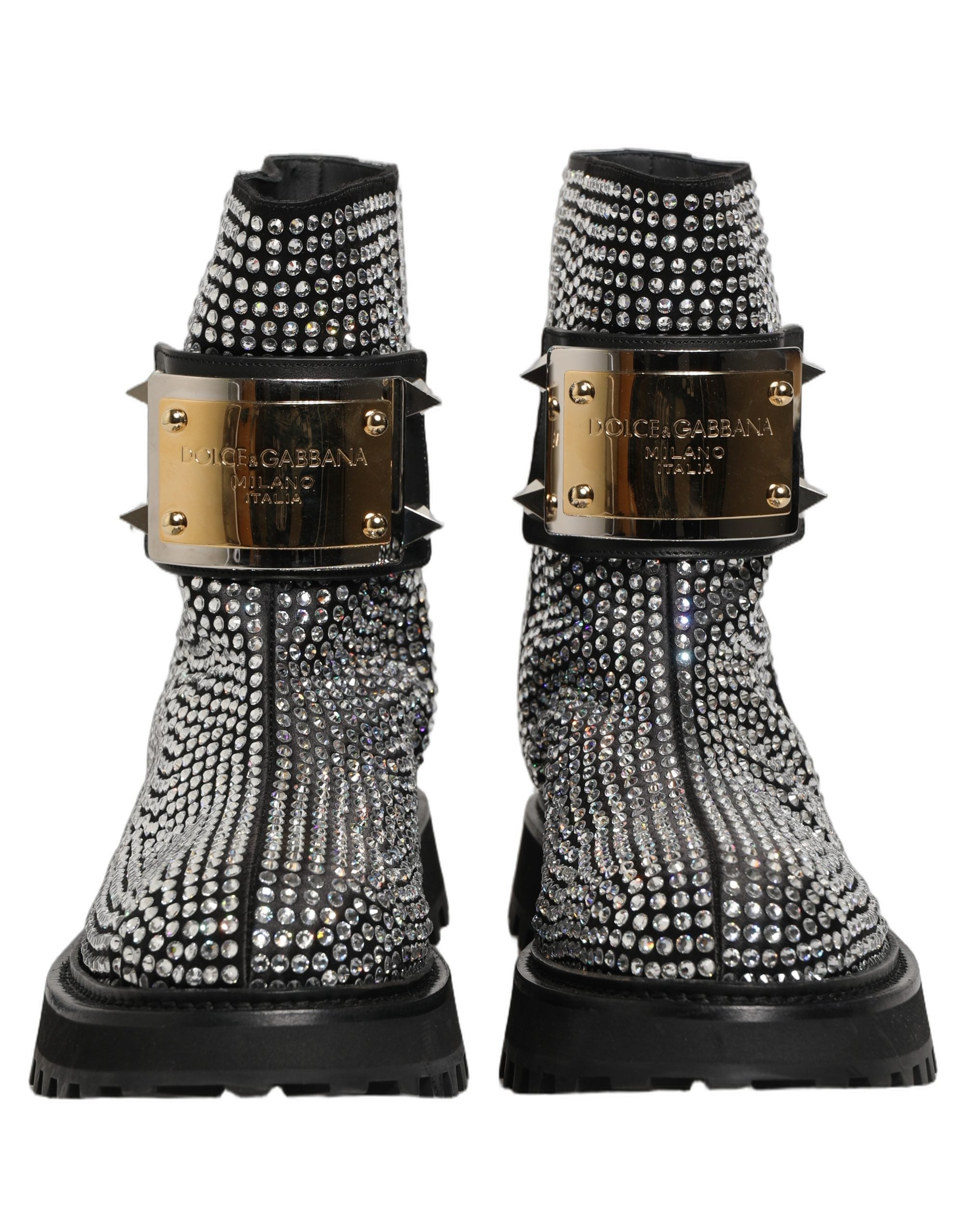 Dolce & Gabbana Black Crystal Embellished Short Boots Shoes