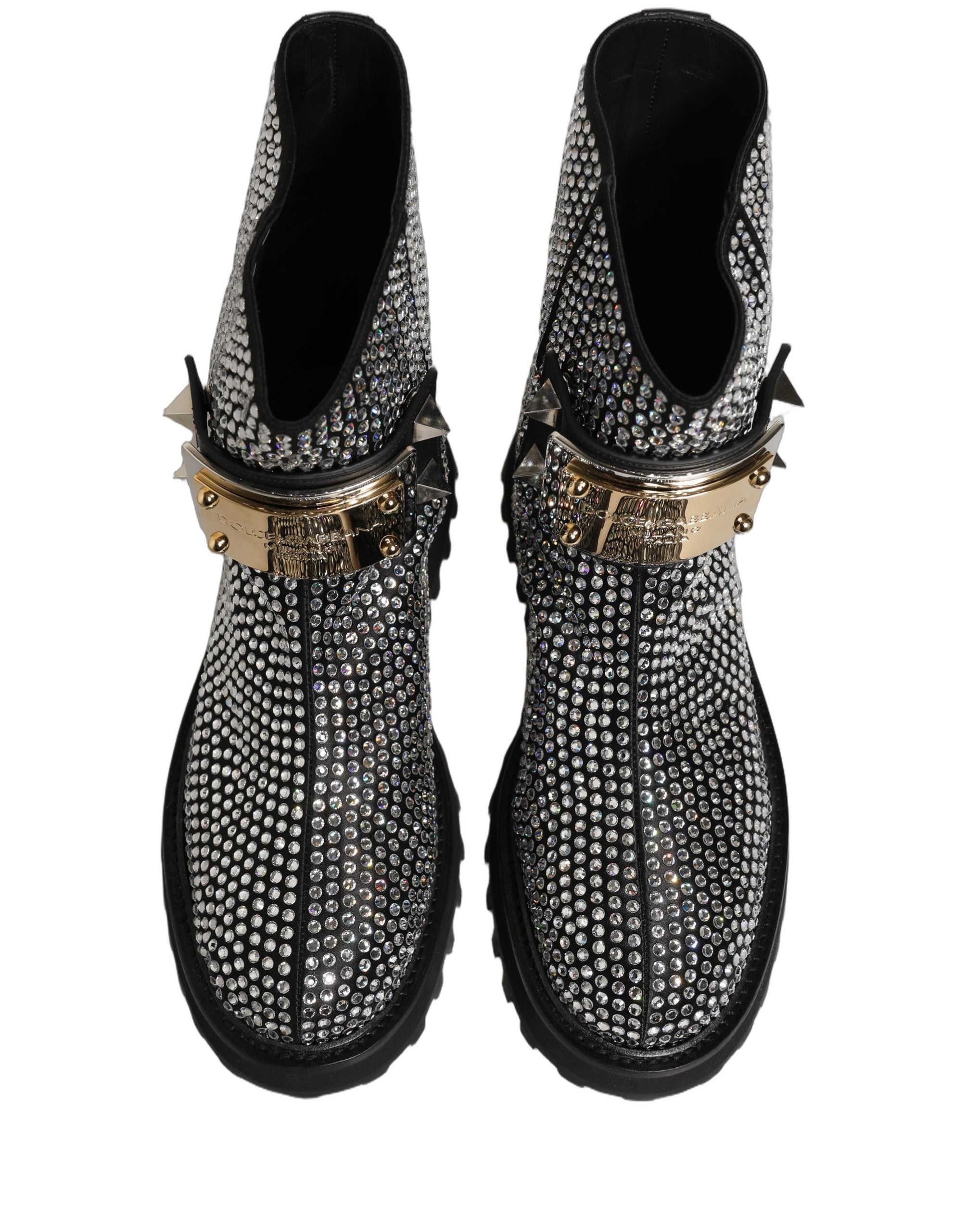 Dolce & Gabbana Black Crystal Embellished Short Boots Shoes