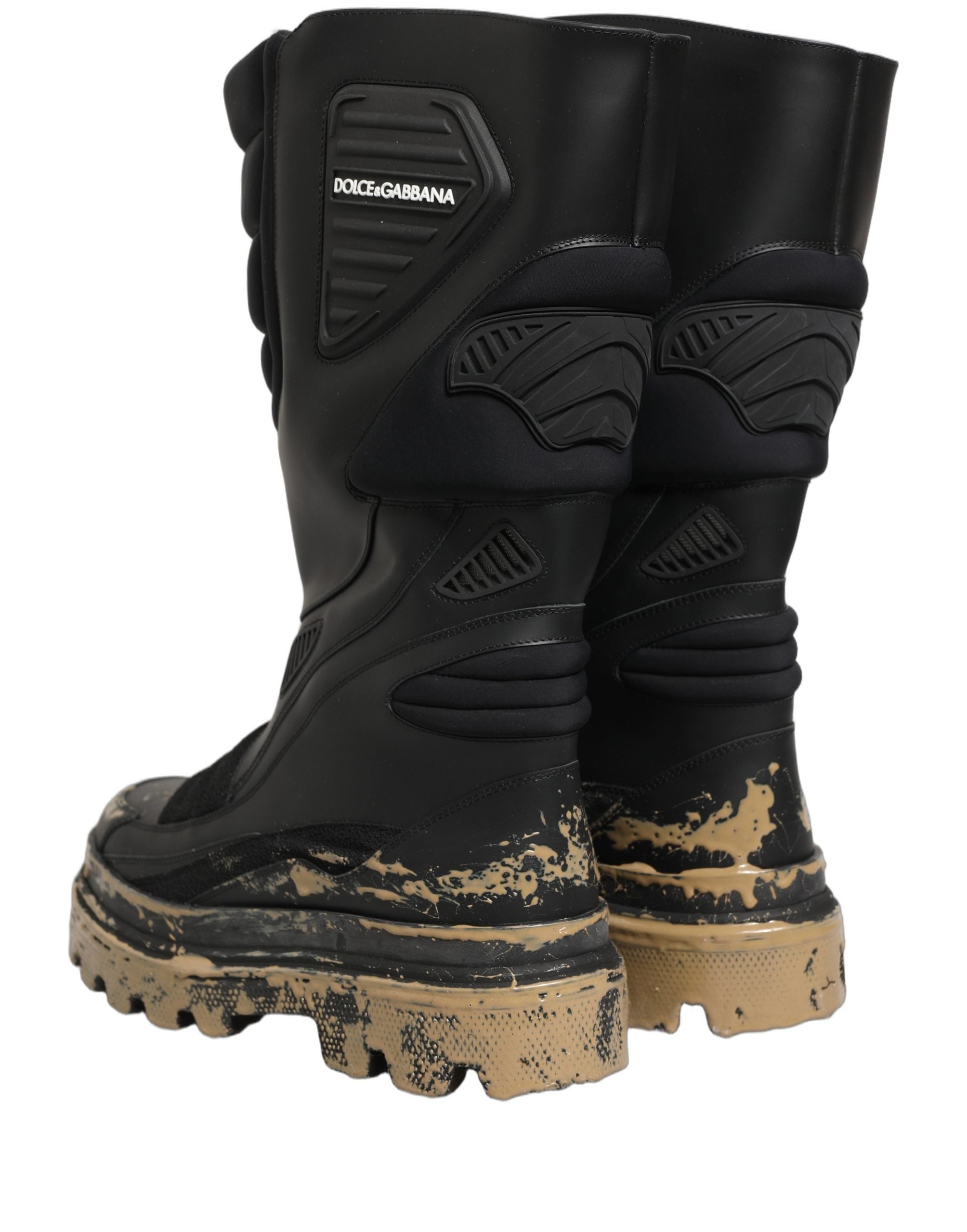 Dolce & Gabbana Black Leather Biker Mid Calf Men Boots Shoes