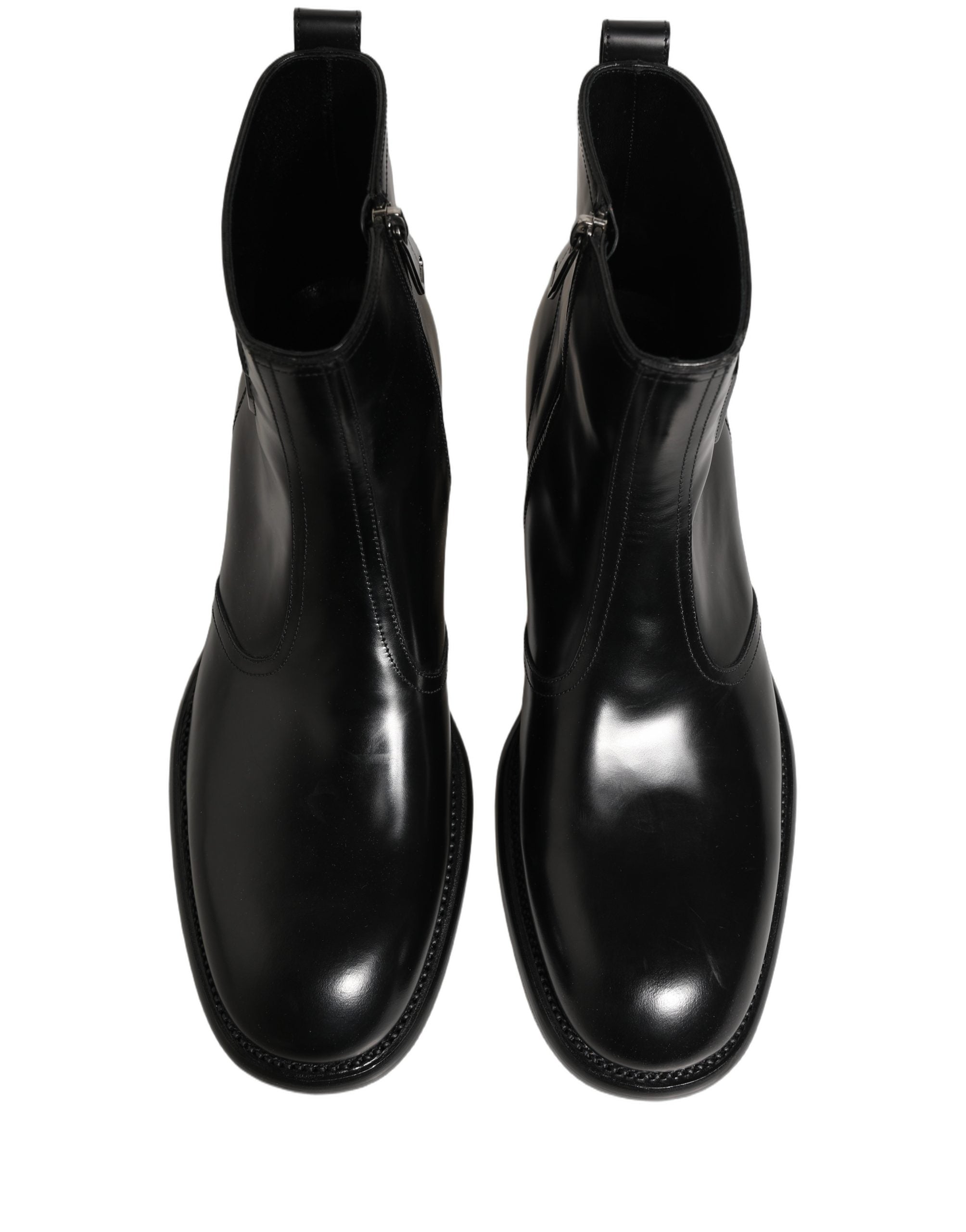 Dolce & Gabbana Black Leather Embossed Logo Ankle Boots Shoes
